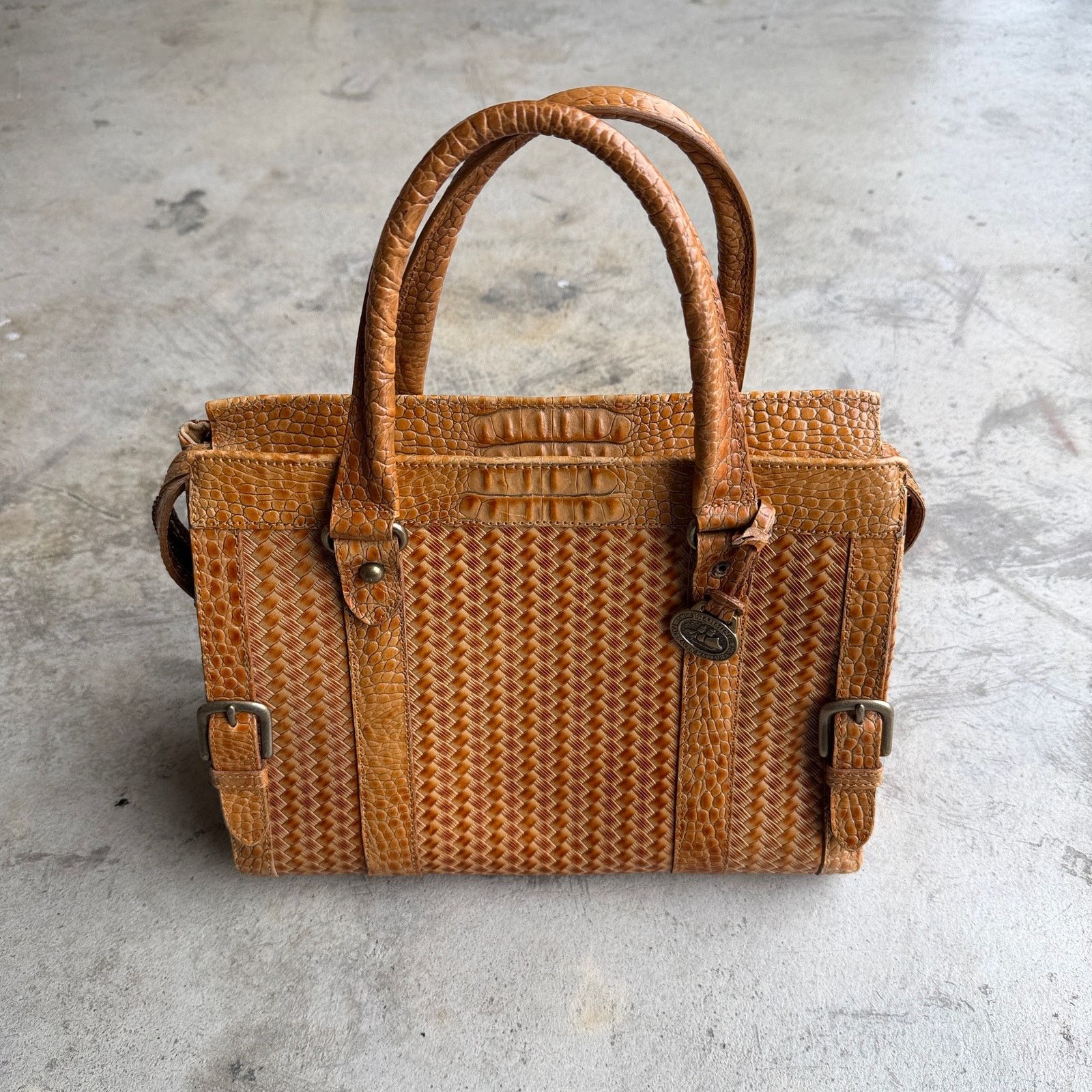BRAHMIN Y2k Brahmin Pecan Woven Croc Embossed Satchel Shoulder Bag Size ONE SIZE - 1 Thumbnail