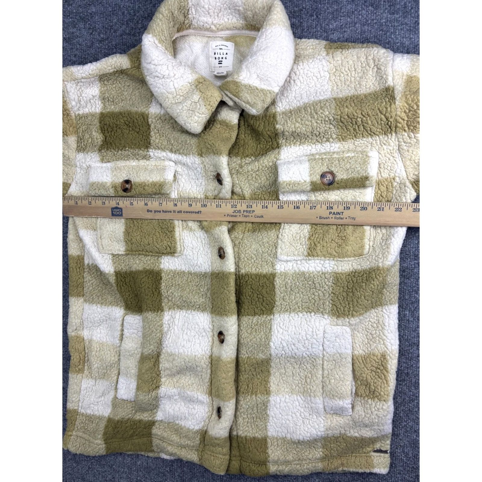 Billabong VINTAGE Billabong Jacket Womens XL Tan White Plaid Sherpa Fleece Shacket Size XL / US 12-14 / IT 48-50 - 5 Thumbnail
