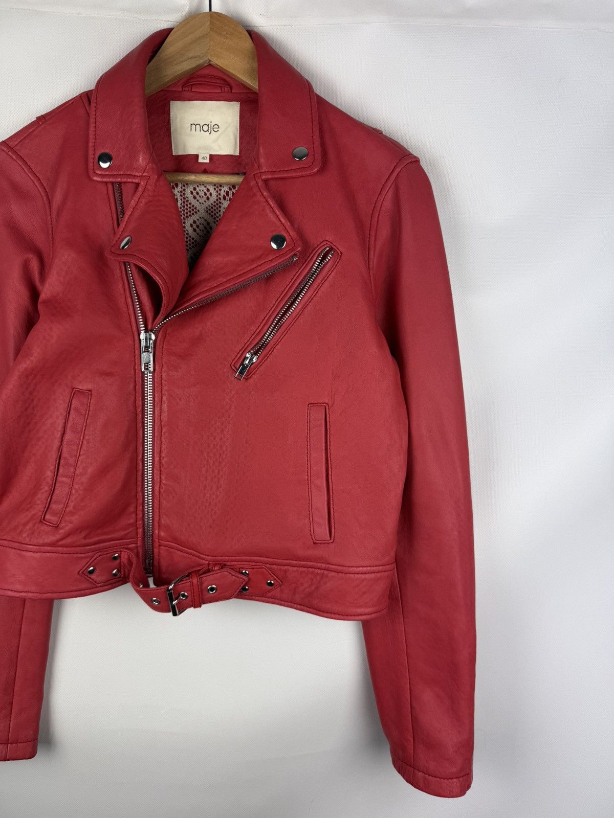 Maje Maje Ladies Full Zip Real Leather Belted Biker Jacket Size S / US 4 / IT 40 - 3 Thumbnail