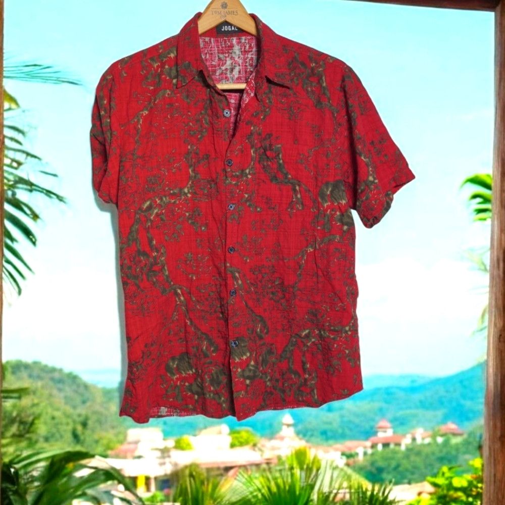 Vintage Jogal Red and Green Hawaiian Casual Shirt Sz L Size US L / EU 52-54 / 3 - 1 Thumbnail