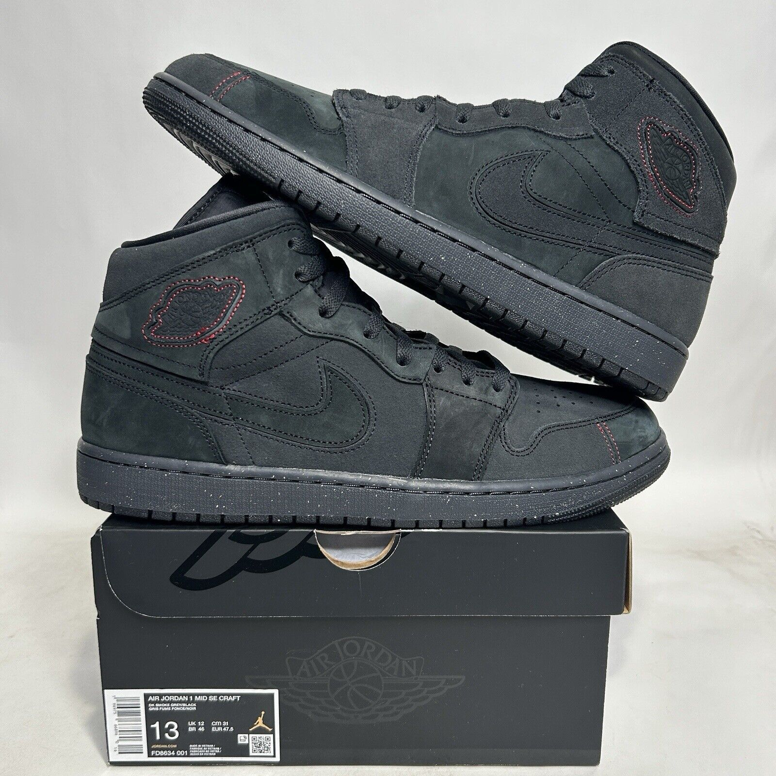 Nike Nike Air Jordan 1 Mid SE Craft “Black Dark Smoke Gray” 2024 Size US 13 / EU 46 - 1 Thumbnail