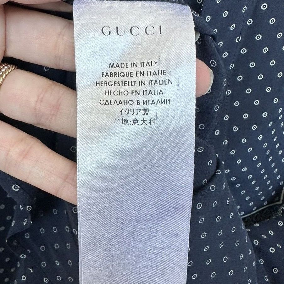 Gucci 2014 Navy Tile Pattern Silk Twill Shirt Slim fit 41 / 16 Size US L / EU 52-54 / 3 - 8 Thumbnail