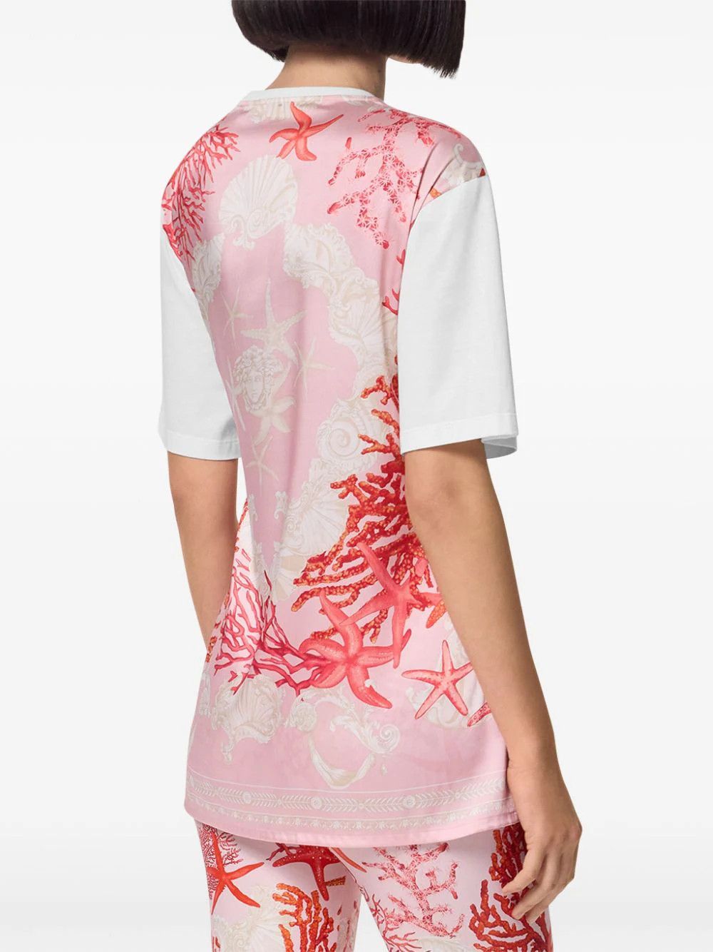 Versace o1s22i1n1024 Baroque Sea Safety Pin T-Shirt in White & Pink Size XS / US 0-2 / IT 36-38 - 4 Thumbnail