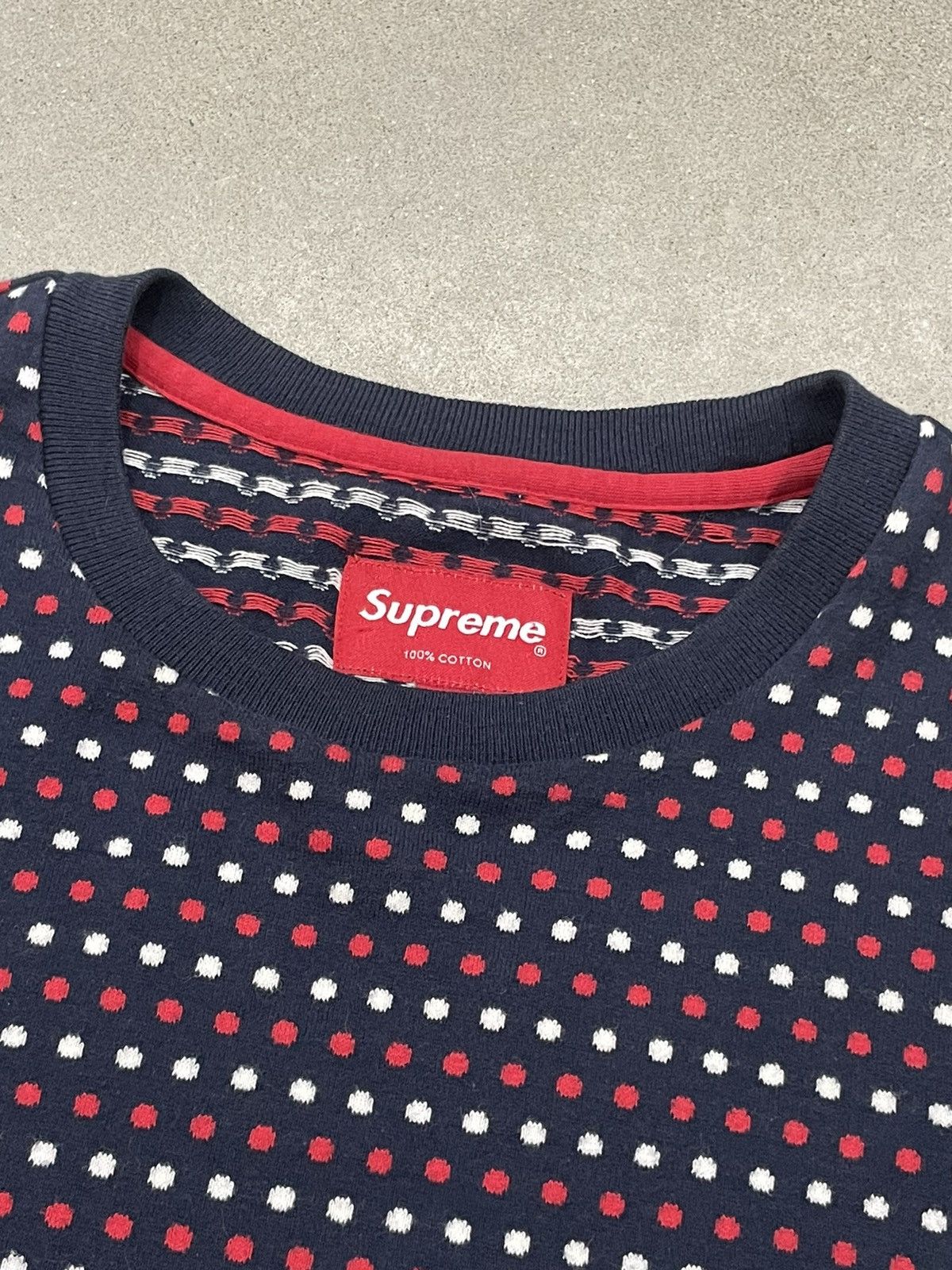 Supreme RARE: F/W 2009 Supreme Polka Dot Knit 3/4 Sleeve "Navy" Size US L / EU 52-54 / 3 - 6 Thumbnail