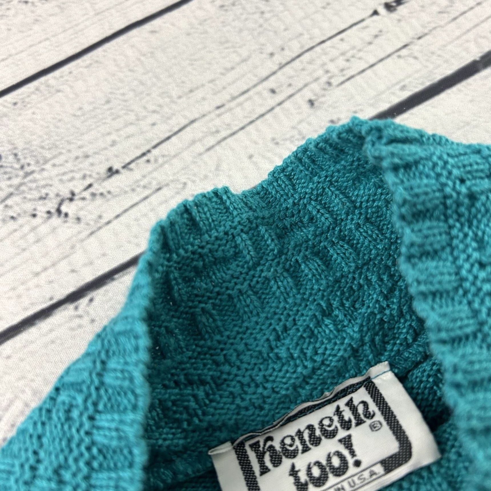 Vintage VINTAGE Kenneth Too Floral Knit Mock Neck Sweater Women's M Teal USA Size M / US 6-8 / IT 42-44 - 2 Thumbnail
