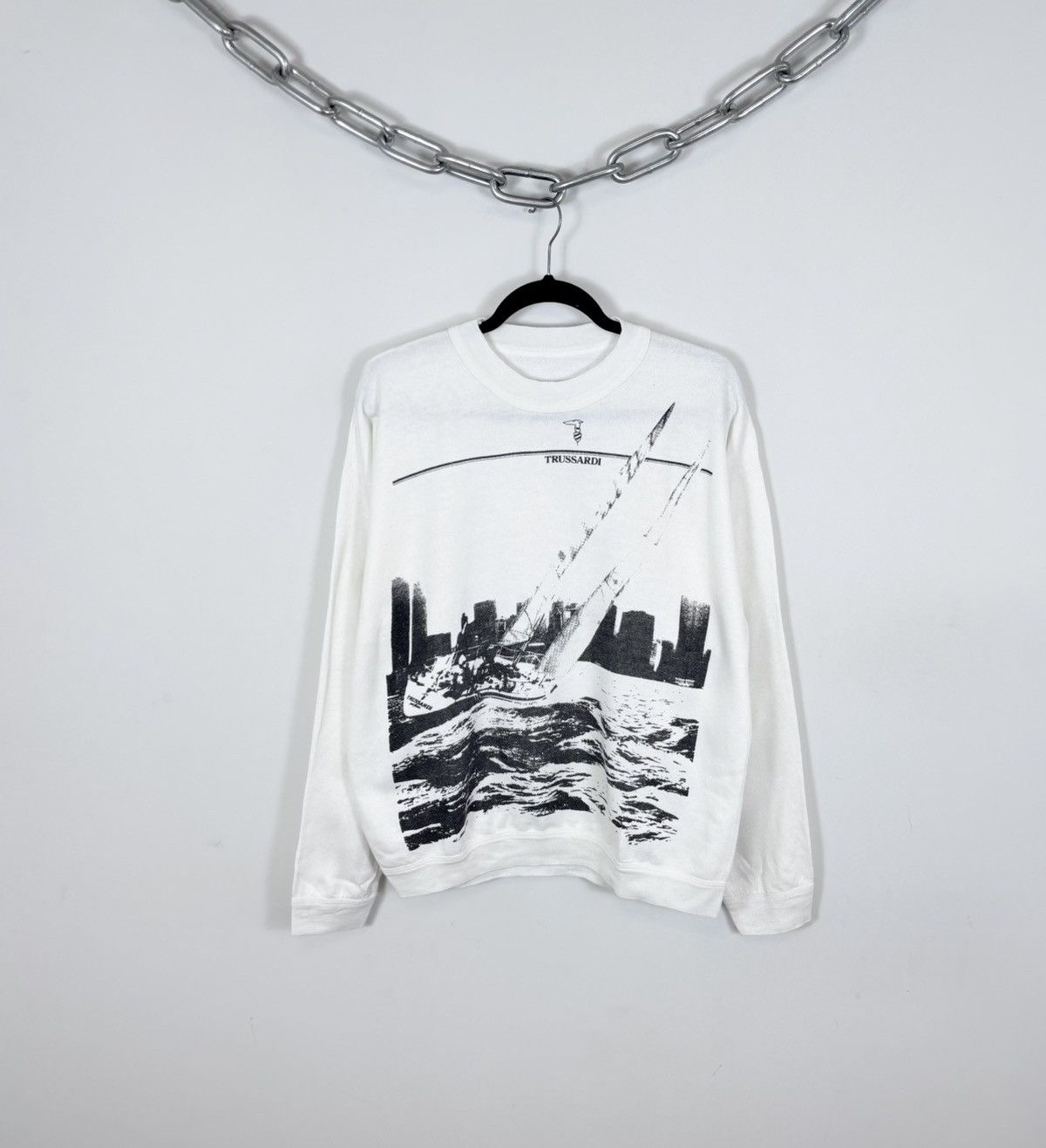 Trussardi Vintage Trussardi Men’s Big City Print Logo White Sweatshirt Size US L / EU 52-54 / 3 - 1 Thumbnail
