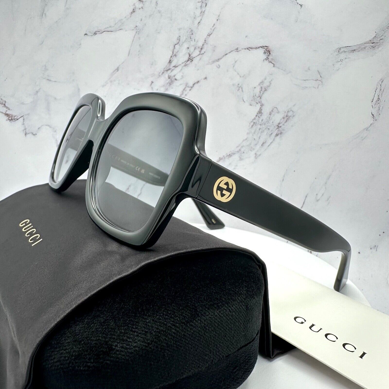 Gucci Gucci Sunglasses Black Square Womens Gold GG Logo Oversized Size ONE SIZE - 2 Thumbnail