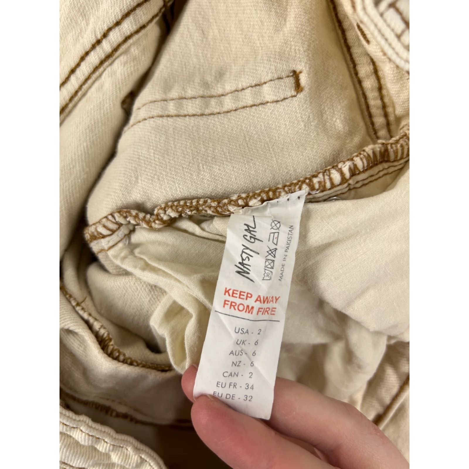 Nasty Gal Vintage Nasty Gal Women's Wide Leg Denim Jeans 26x2 Mid Rise Beige Cotton Raw Hem 90s Size 26" / US 2 / IT 38 - 7 Thumbnail