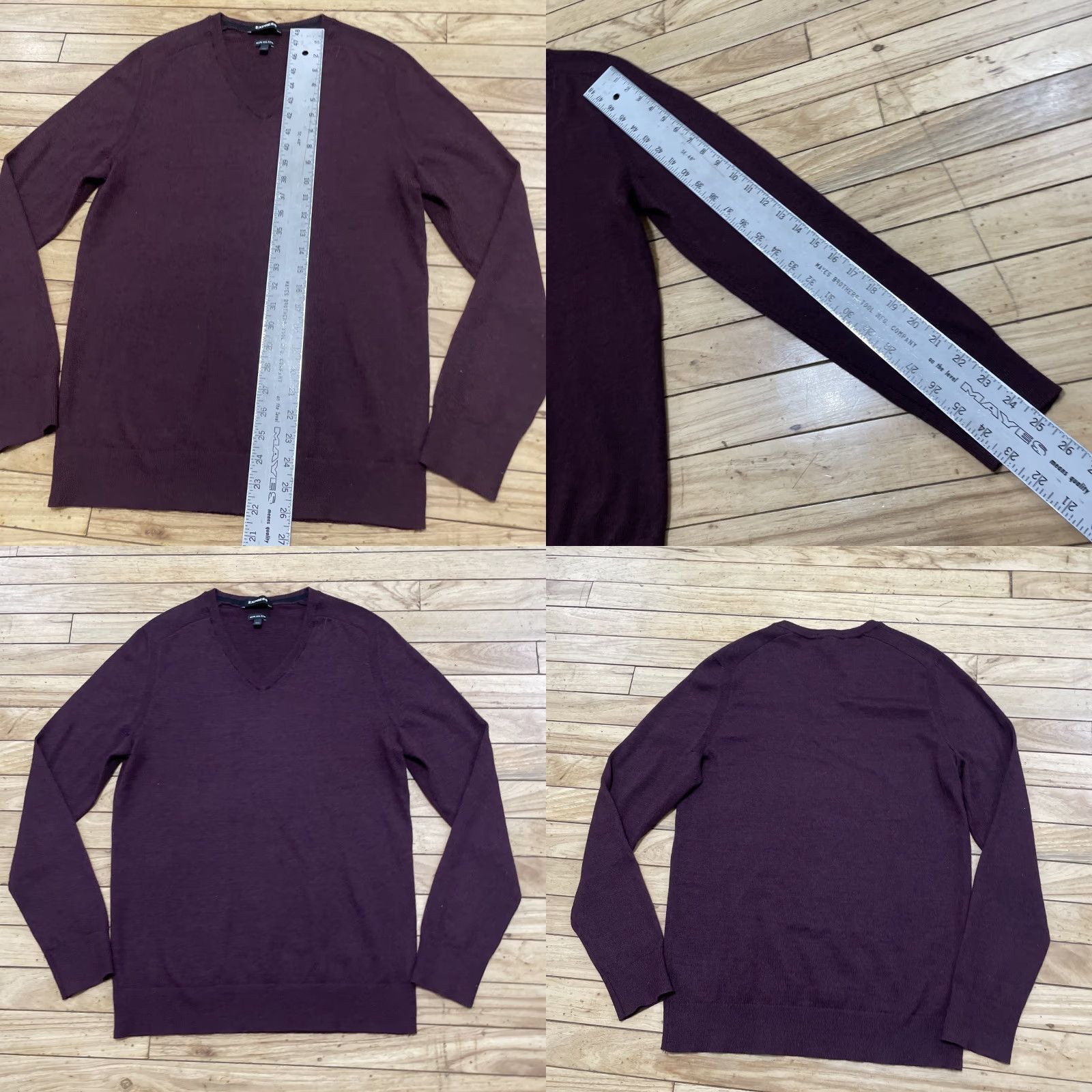 Express Express Mens Small Merino Wool Sweater Burgundy Maroon Red LS V Neck Preppy S Shirt Mens Size US S / EU 44-46 / 1 - 8 Thumbnail