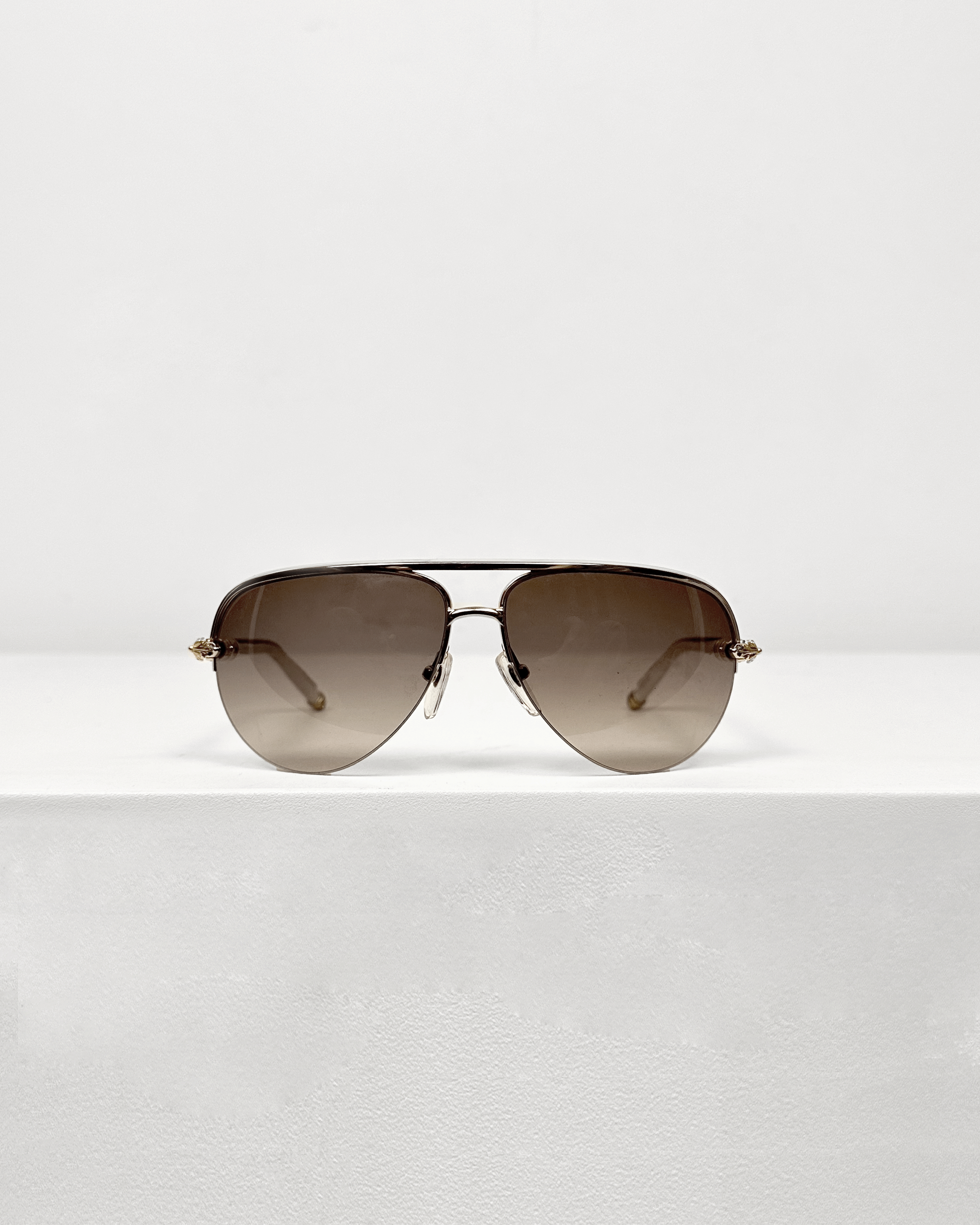 Chrome Hearts Chrome Hearts Gold White Leather Balls Aviator Sunglasses Size ONE SIZE - 2 Thumbnail