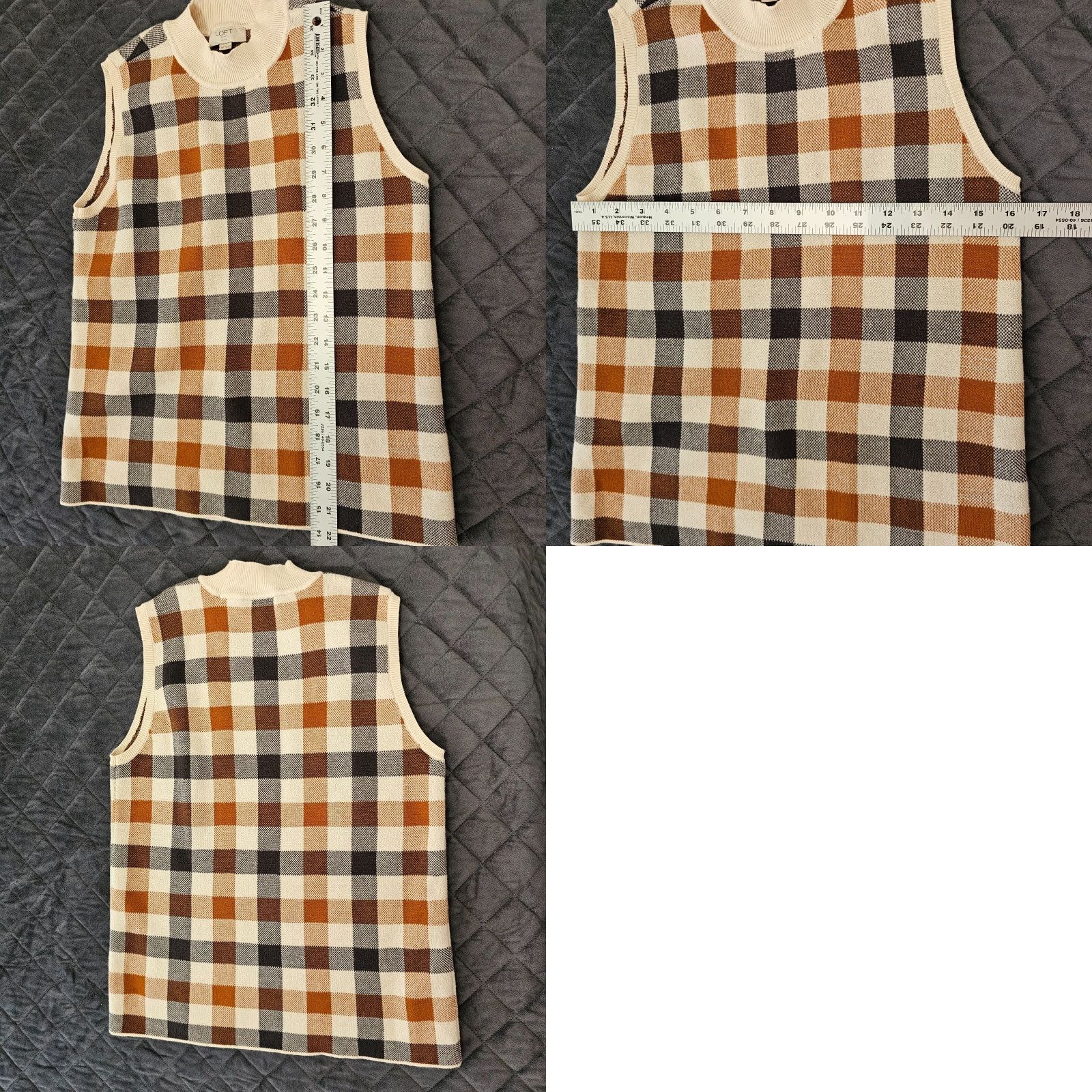 Loft Loft Outlet Sleeveless Sweater Women's Size MP Petite Beige & Orange Check Size M / US 6-8 / IT 42-44 - 8 Thumbnail