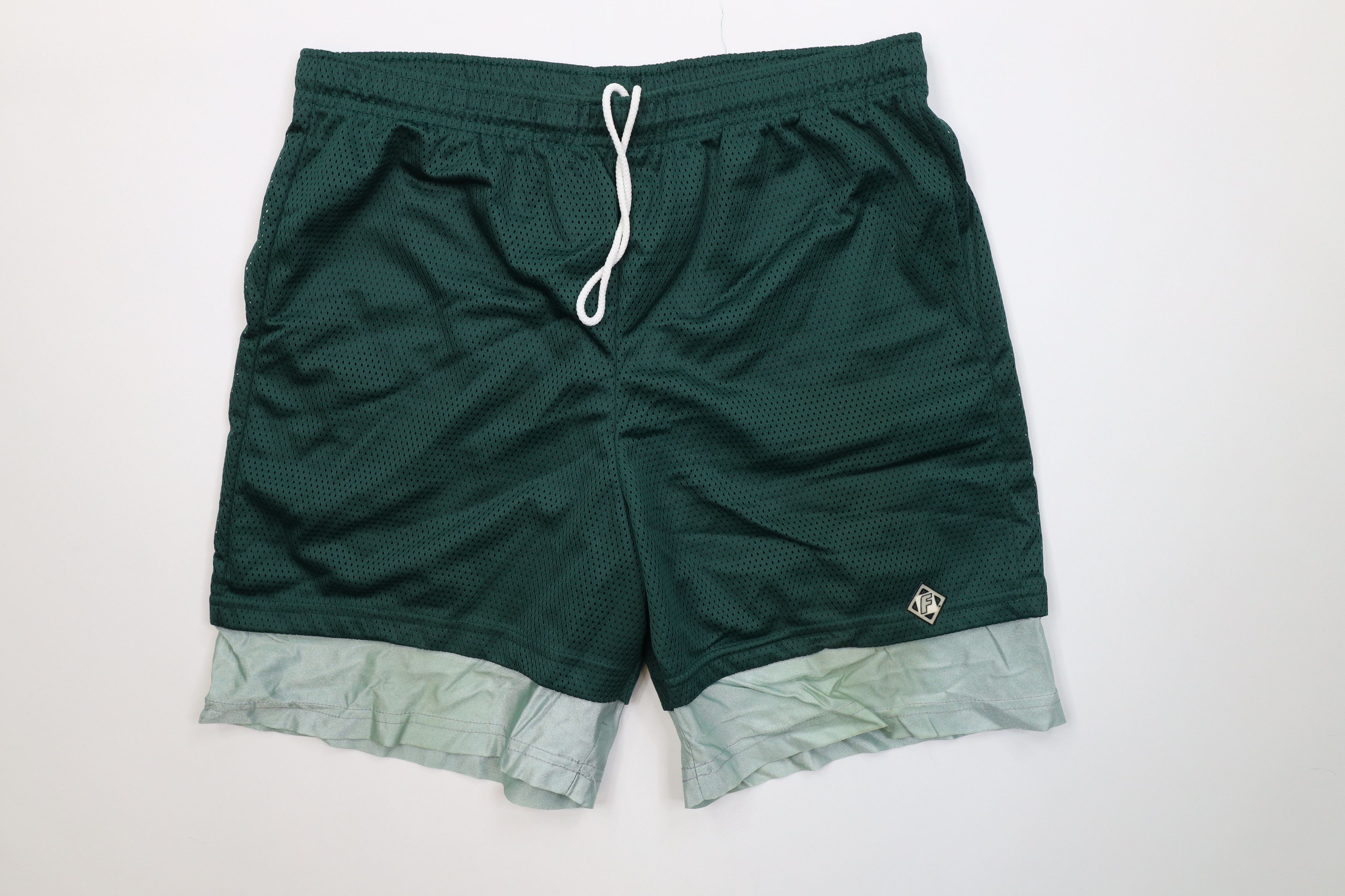Vintage Vintage 90s Streetwear Layered Above Knee Mesh Shorts Green Size US 32 / EU 48 - 1 Thumbnail