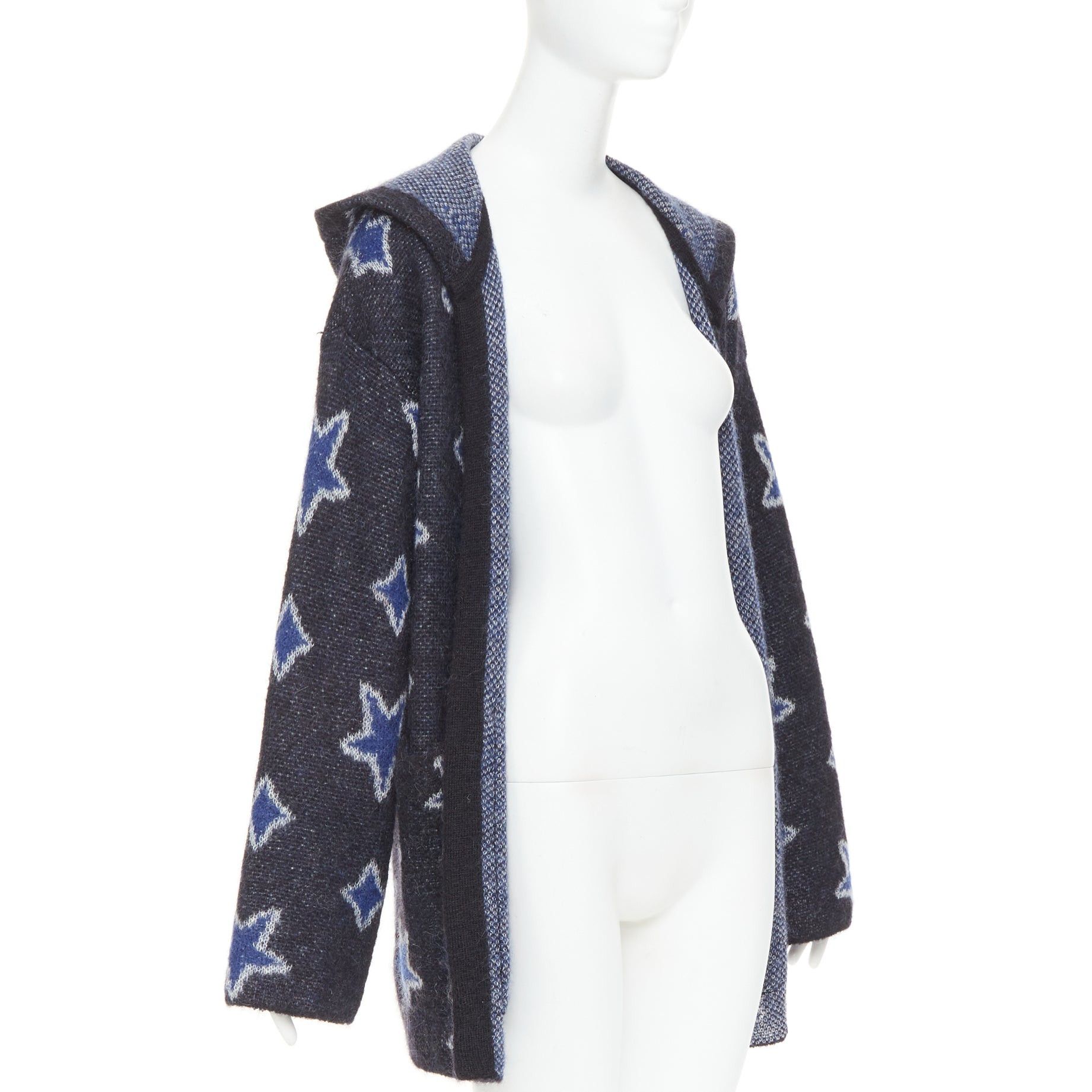 Saint Laurent Paris SAINT LAURENT Hedi Slimane 2016 super kid mohair navy star intarsia hooded cardigan XS Size XS / US 0-2 / IT 36-38 - 1 Thumbnail