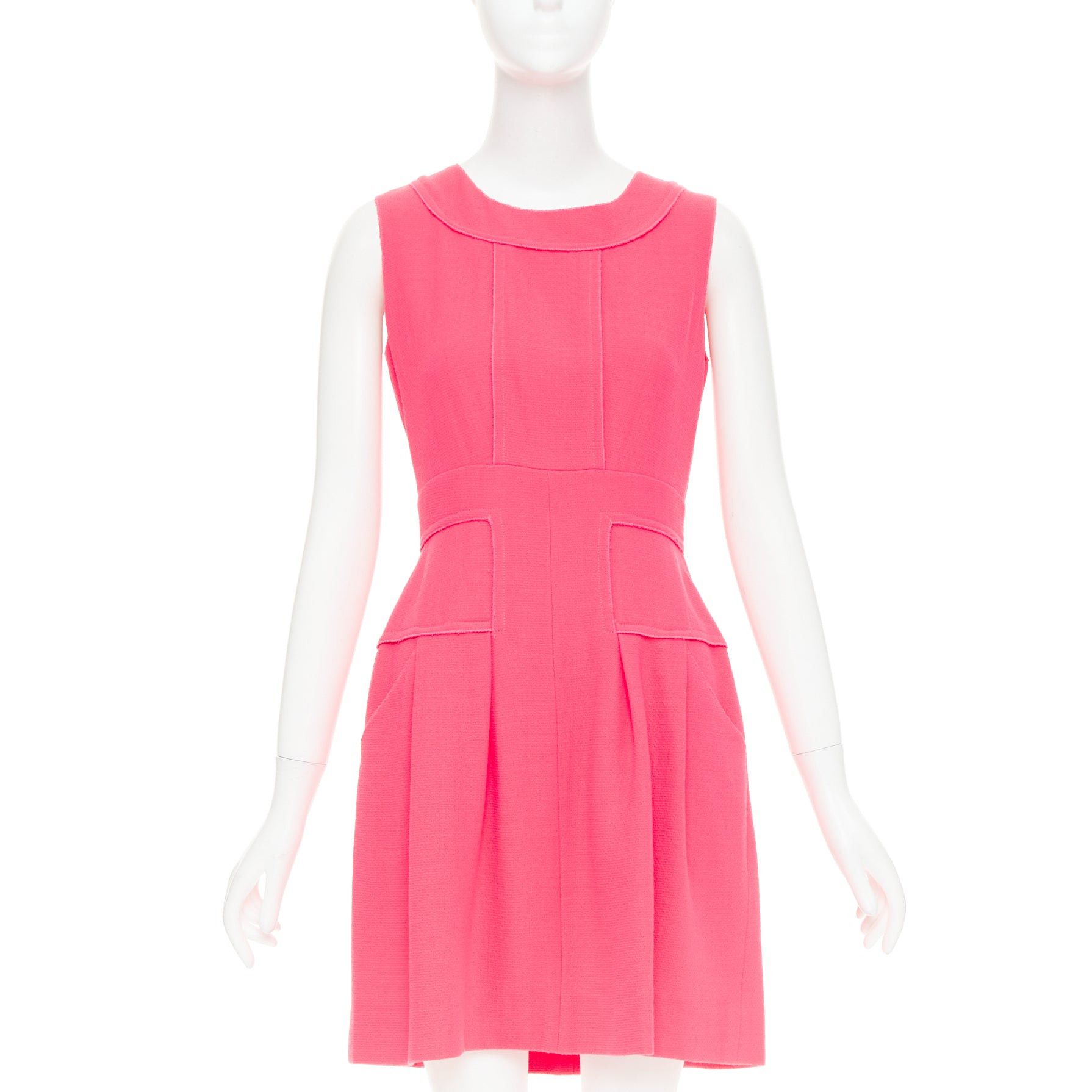 Oscar De La Renta OSCAR DE LA RENTA F10 pink 100% wool panelled round neck pleated A-line dress US2 S Size S / US 4 / IT 40 - 1 Thumbnail