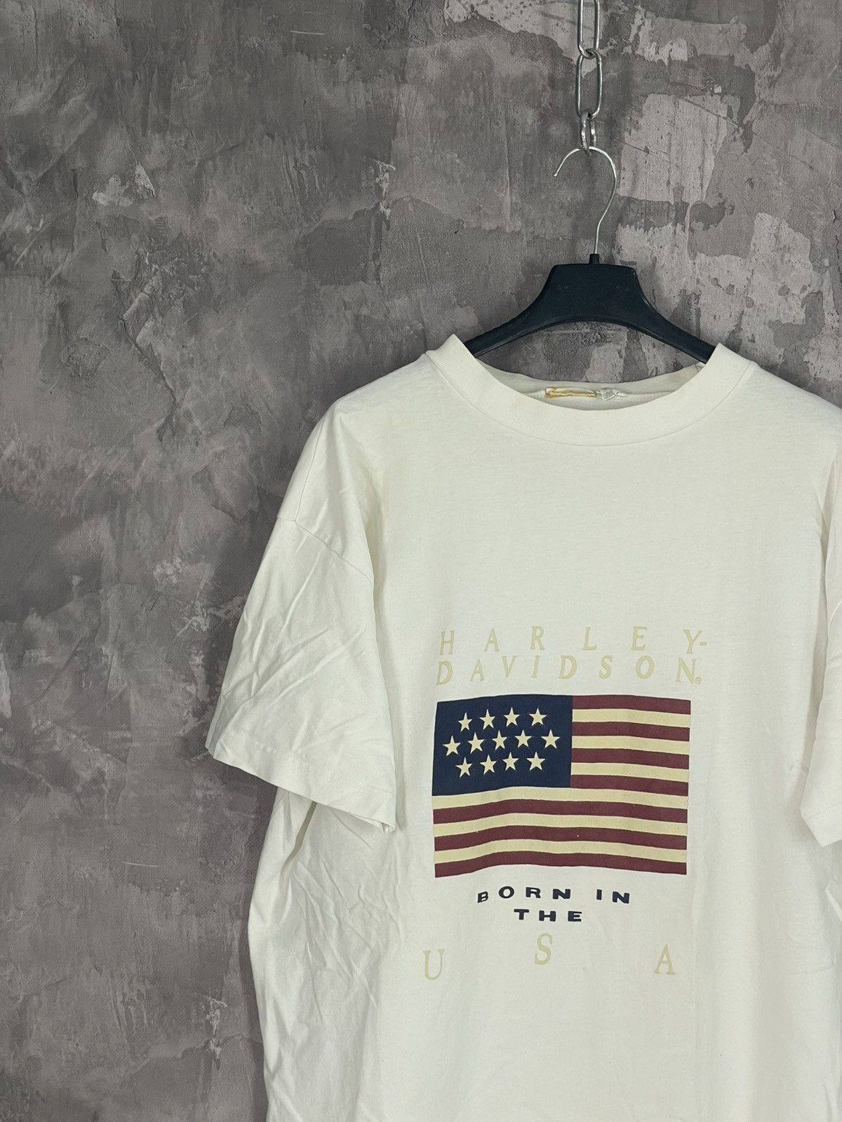 Band Tees × Harley Davidson Vintage 1987 Harley Davidson US Flag Emblem Born in USA Tee Size US XL / EU 56 / 4 - 3 Thumbnail