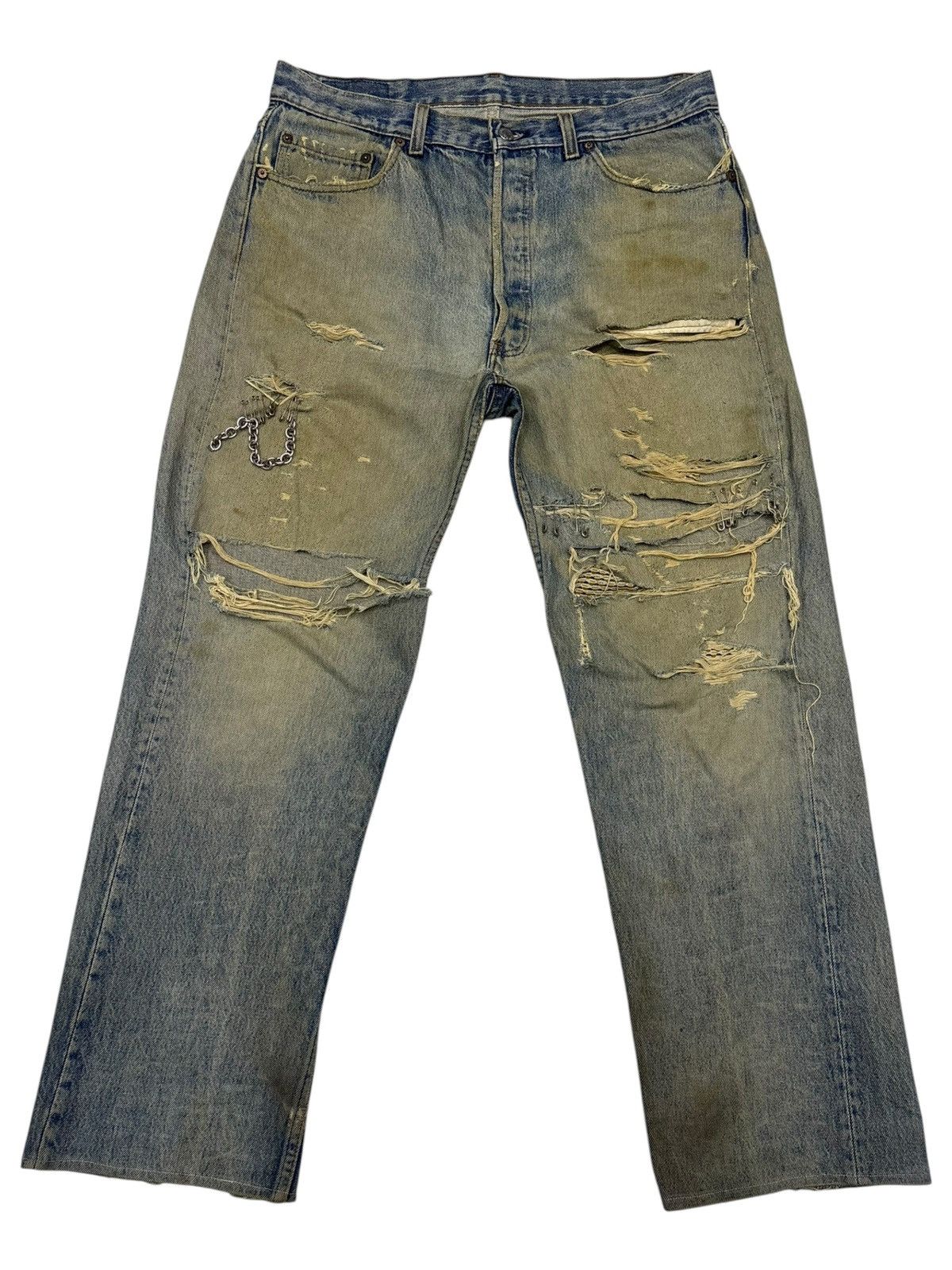 Kapital THRASHED LEVIS 501⛓️‍💥 CHAIN PUNK MUD WASH DISTRESS DENIM JEANS Size US 34 / EU 50 - 7 Thumbnail