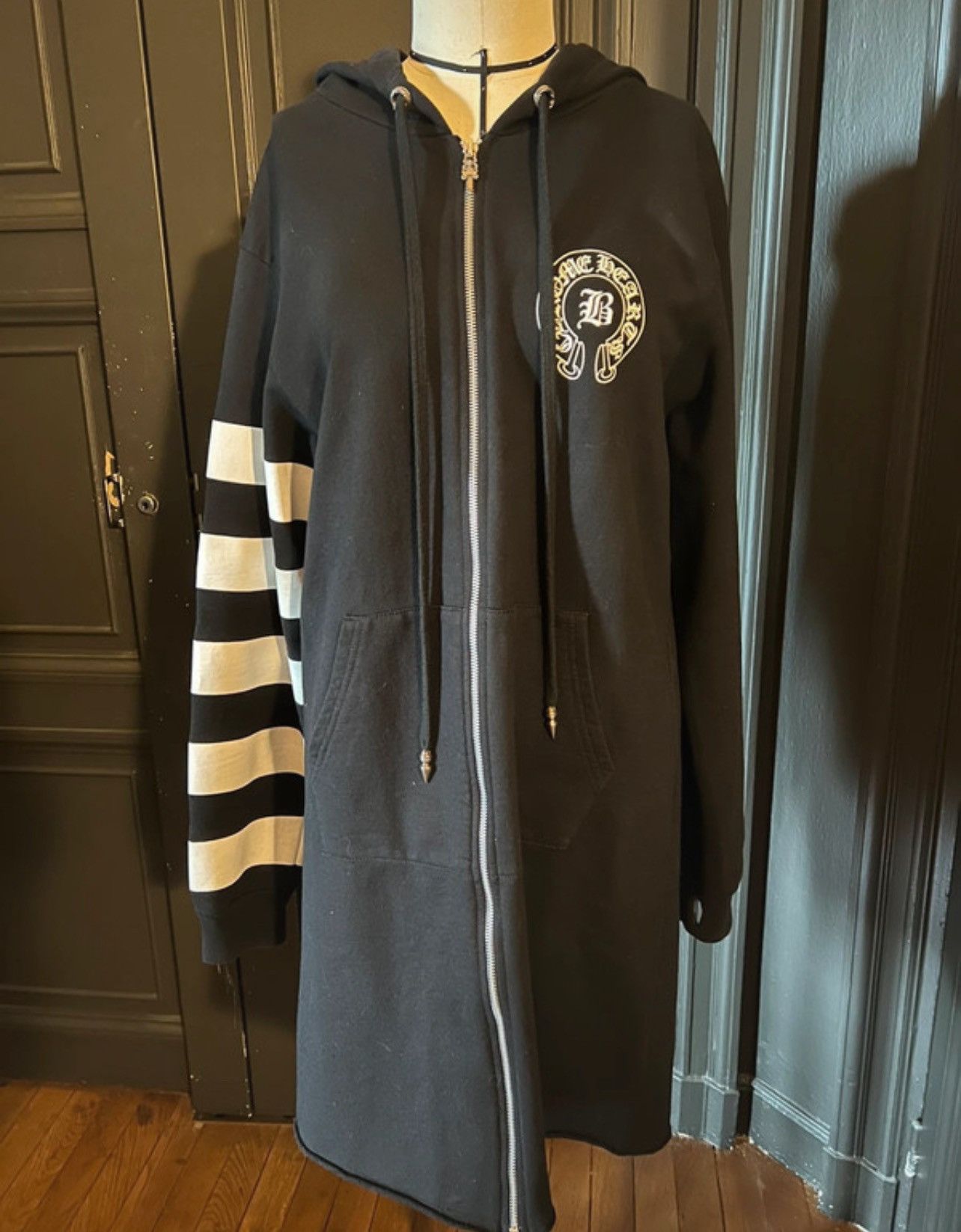 image of Chrome Hearts X Bella Hadid Long Jacket in Black White, Men's (Size Large)