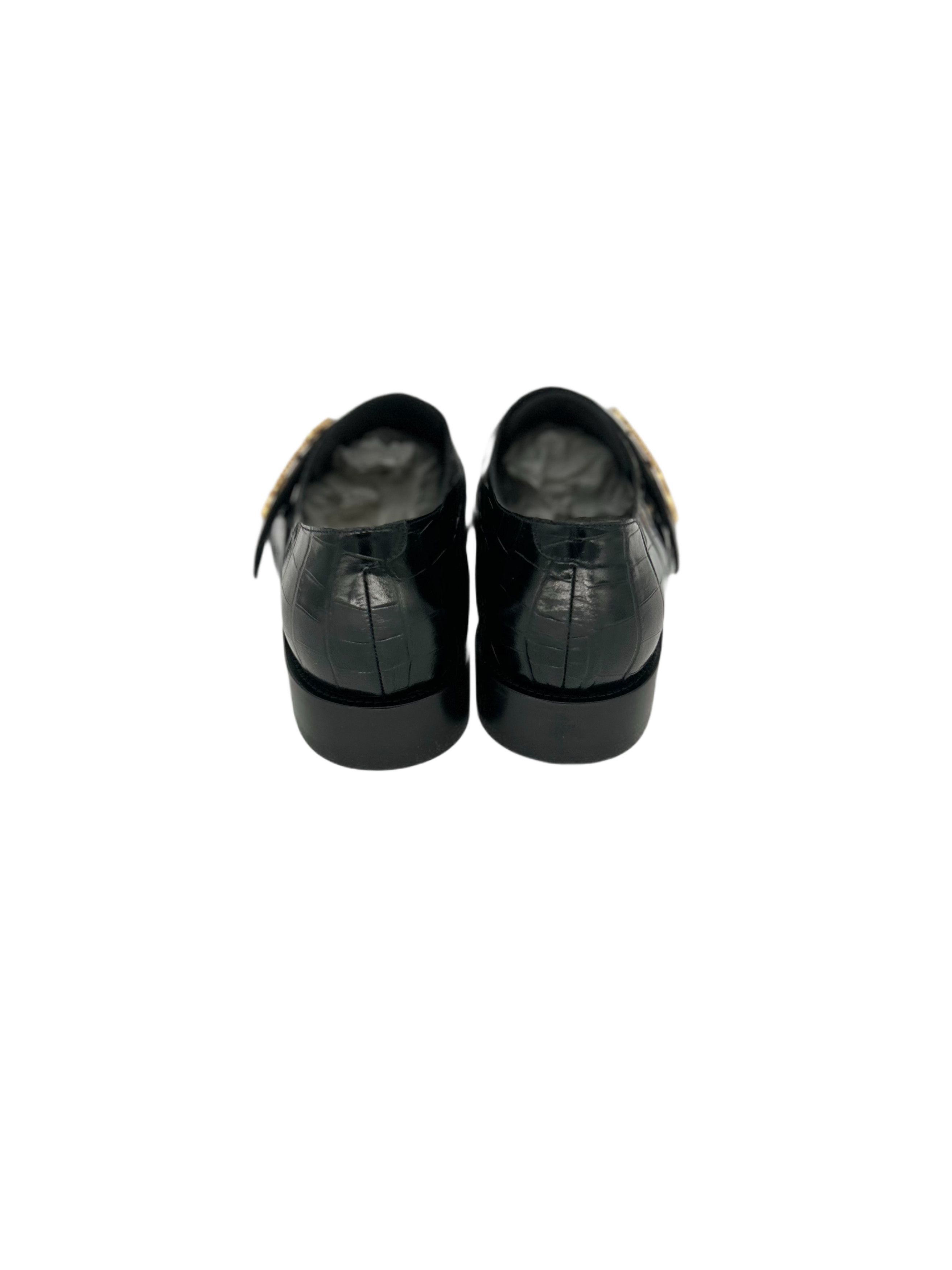Balenciaga Black City Evening Croc Embossed Shoes Size US 7 / EU 40 - 6 Thumbnail