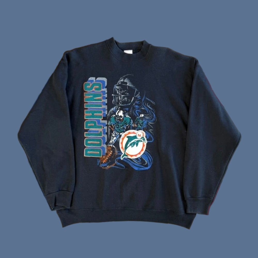 NFL VINTAGE Miami Dolphins Crewneck Sweatshirt NFL Football USA Made XL Black Men Sweatshirt 90s Sports NFL Football Size US XL / EU 56 / 4 - 1 Thumbnail