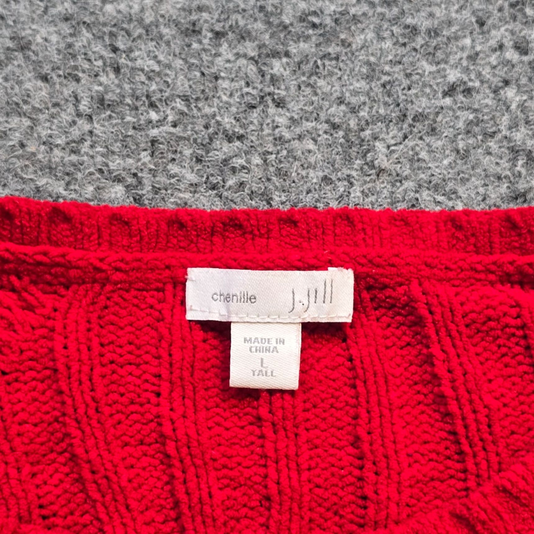 J. Jill J Jill Sweater Womens Large Tall Red Chenille Cable Knit Long Sleeve Casual Pullover Size L / US 10 / IT 46 - 3 Thumbnail