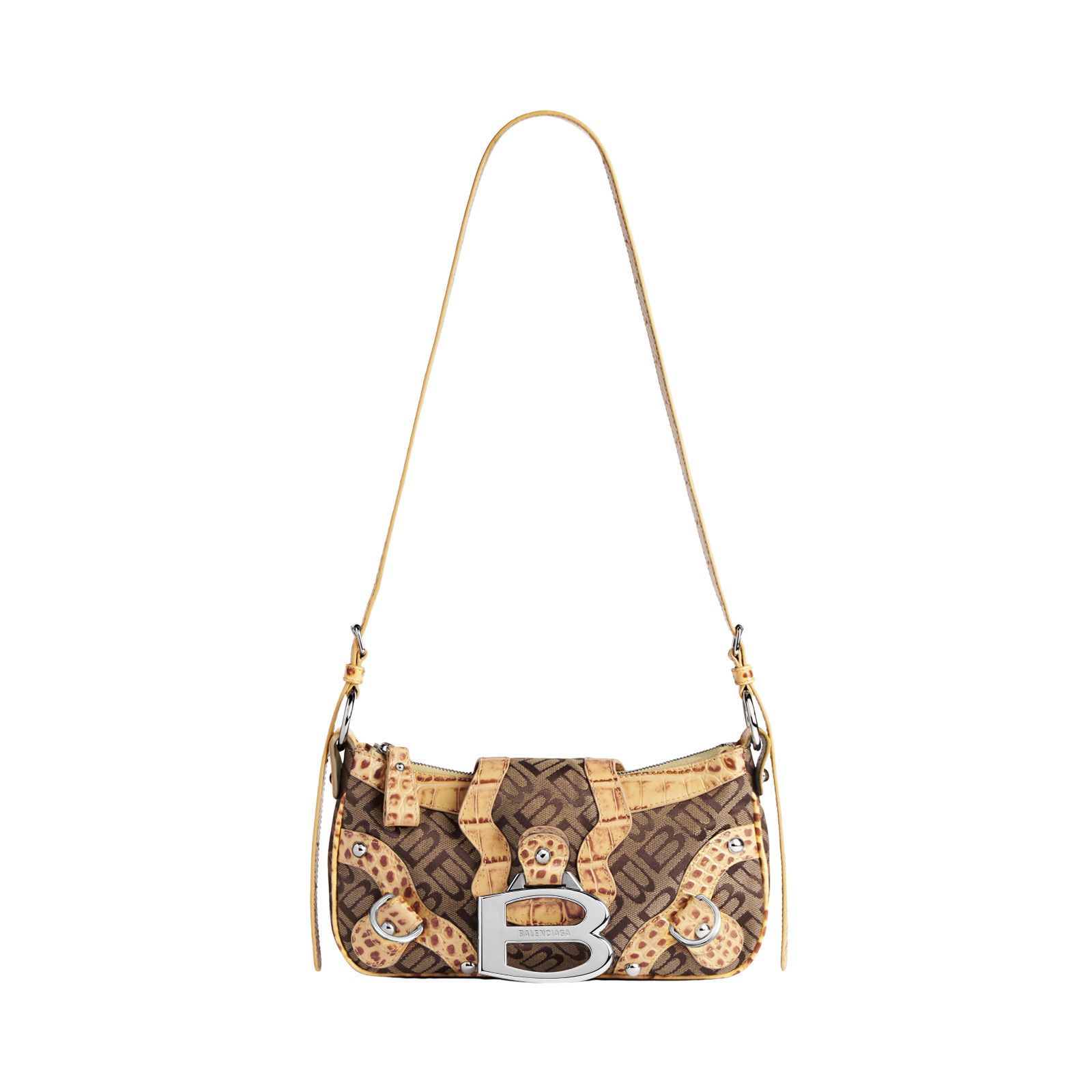BALENCIAGA Essex Small $1990 Ebony/Beige/Mustard Crazy Shoul