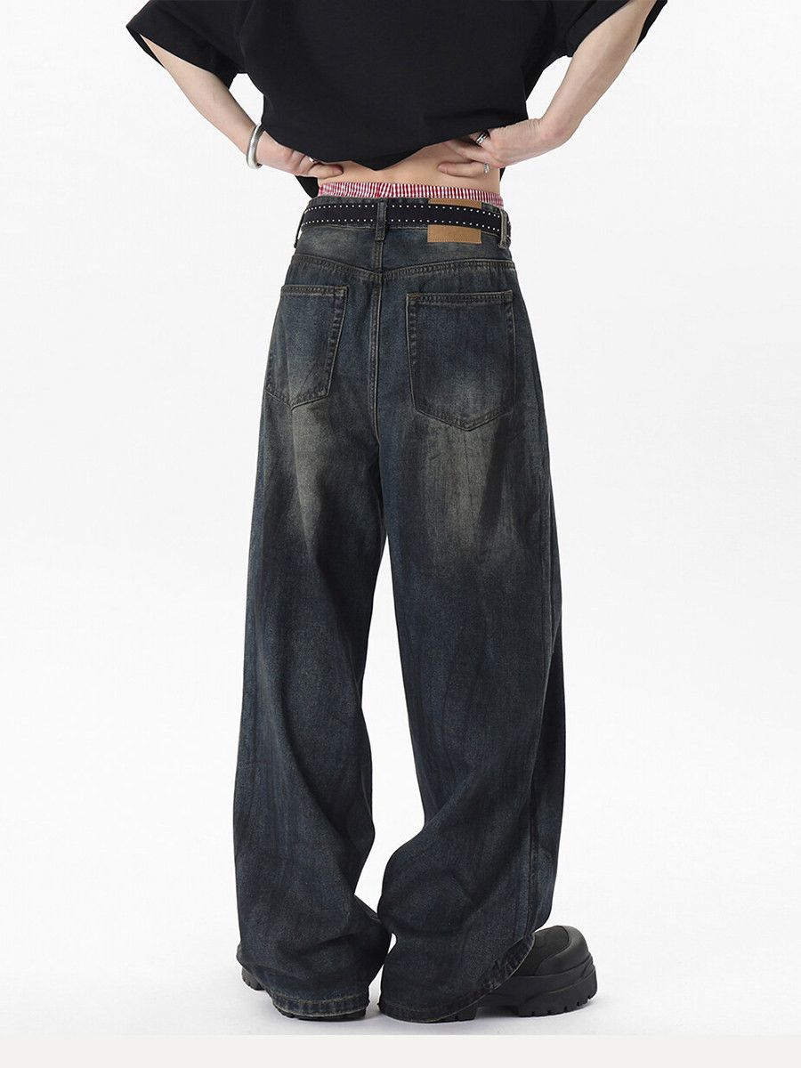 Vintage Men's Retro Loose Straight Washed Denim Jeans (Clean Fit) Size US 32 / EU 48 - 5 Thumbnail