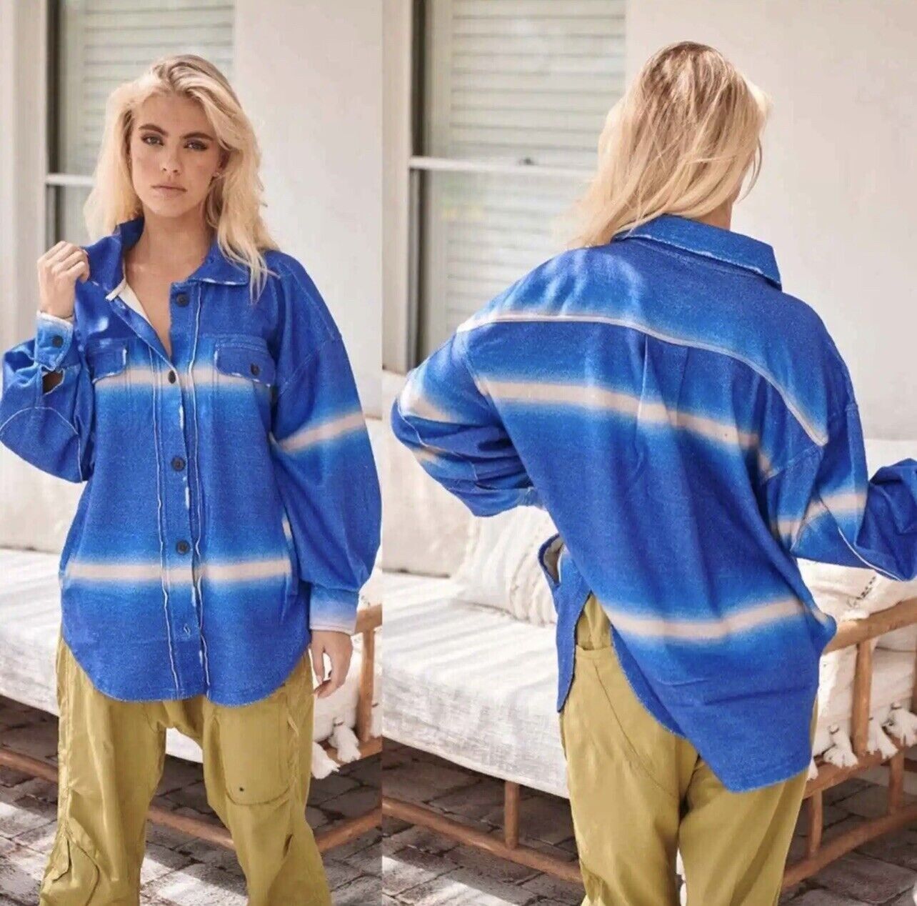 Free People Free People Ruby Shirt Jacket Deep Sea Combo ( M ) Size M / US 6-8 / IT 42-44 - 2 Thumbnail