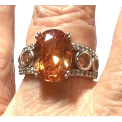 Other Ring Vintage-Style Oval Citrine & Clear Crystal Silver Intri Size ONE SIZE - 1 Thumbnail