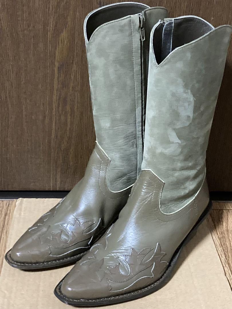 image of Undercover Leather Cowboy Boots in Khaki, Women's (Size 6)