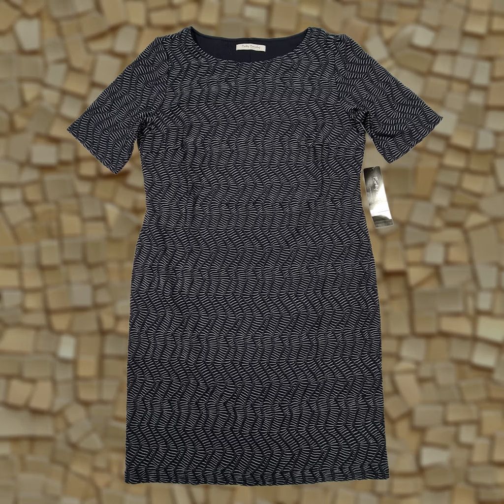 Vintage Betty Barclay Womens Dress Navy Blue 16 UK Short Sleeve Knee Length Geometric Pattern Casual Wedding Womens Dress Size 38" / US 16 / IT 52 - 1 Thumbnail