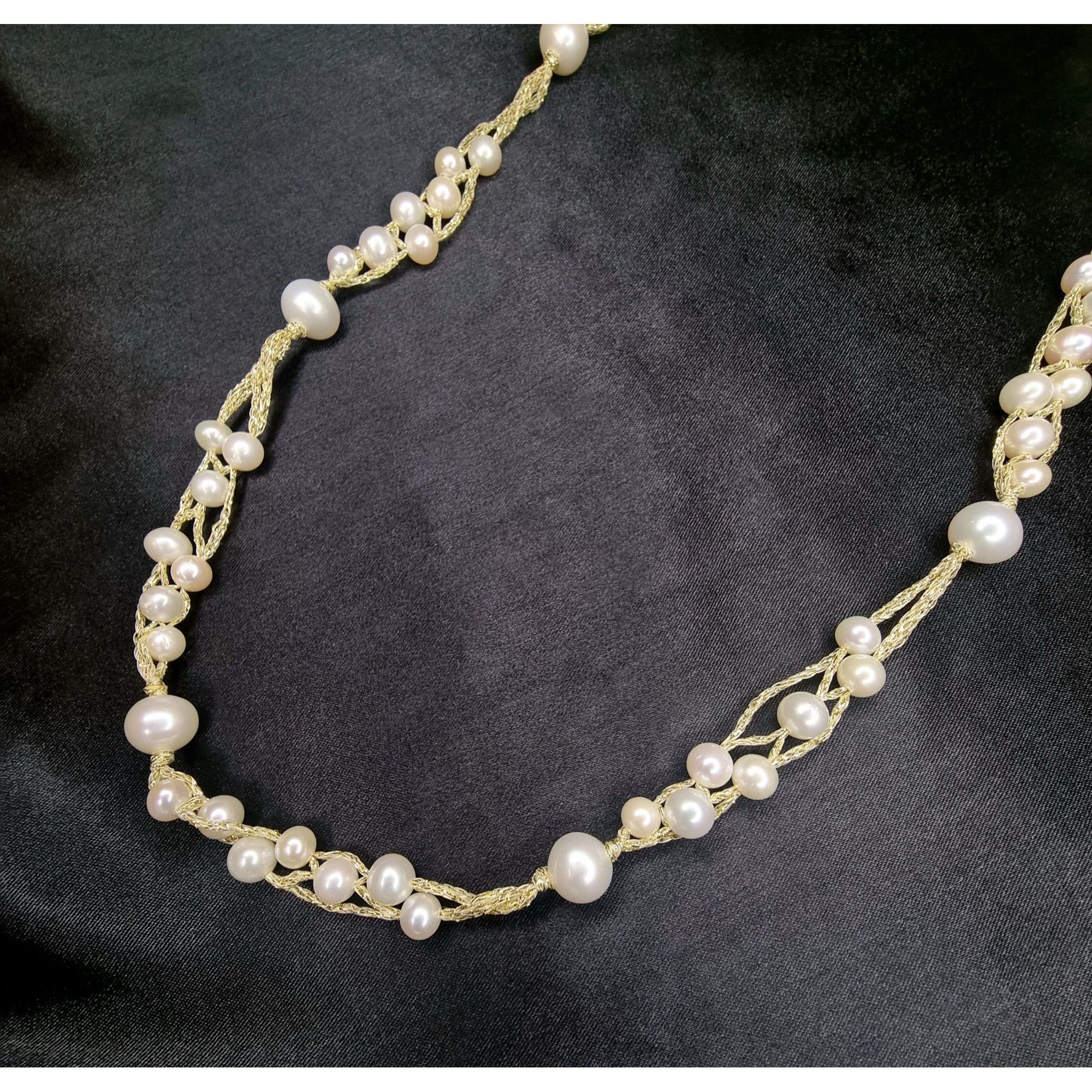 Vintage Lucas Lameth 925 Necklace With Freshwater Pearls On Twisted Size ONE SIZE - 2 Thumbnail