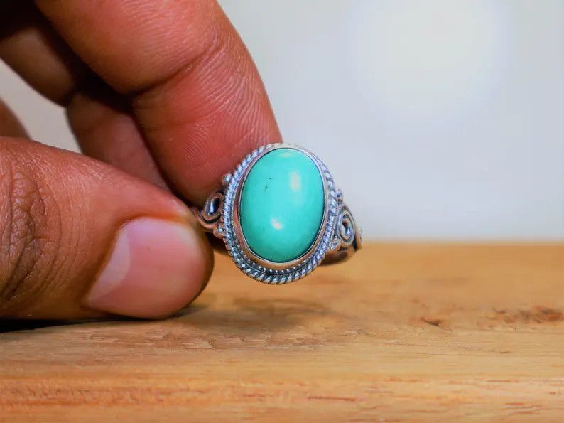 Handmade Turquoise Ring, Handmade 925 Sterling Silver Promise Jewelry Size ONE SIZE - 6 Thumbnail