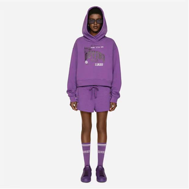 Dolce & Gabbana o1g2r1mq1024 Long Sleeved Cotton Jersey Hoodie in Purple Size S / US 4 / IT 40 - 3 Thumbnail