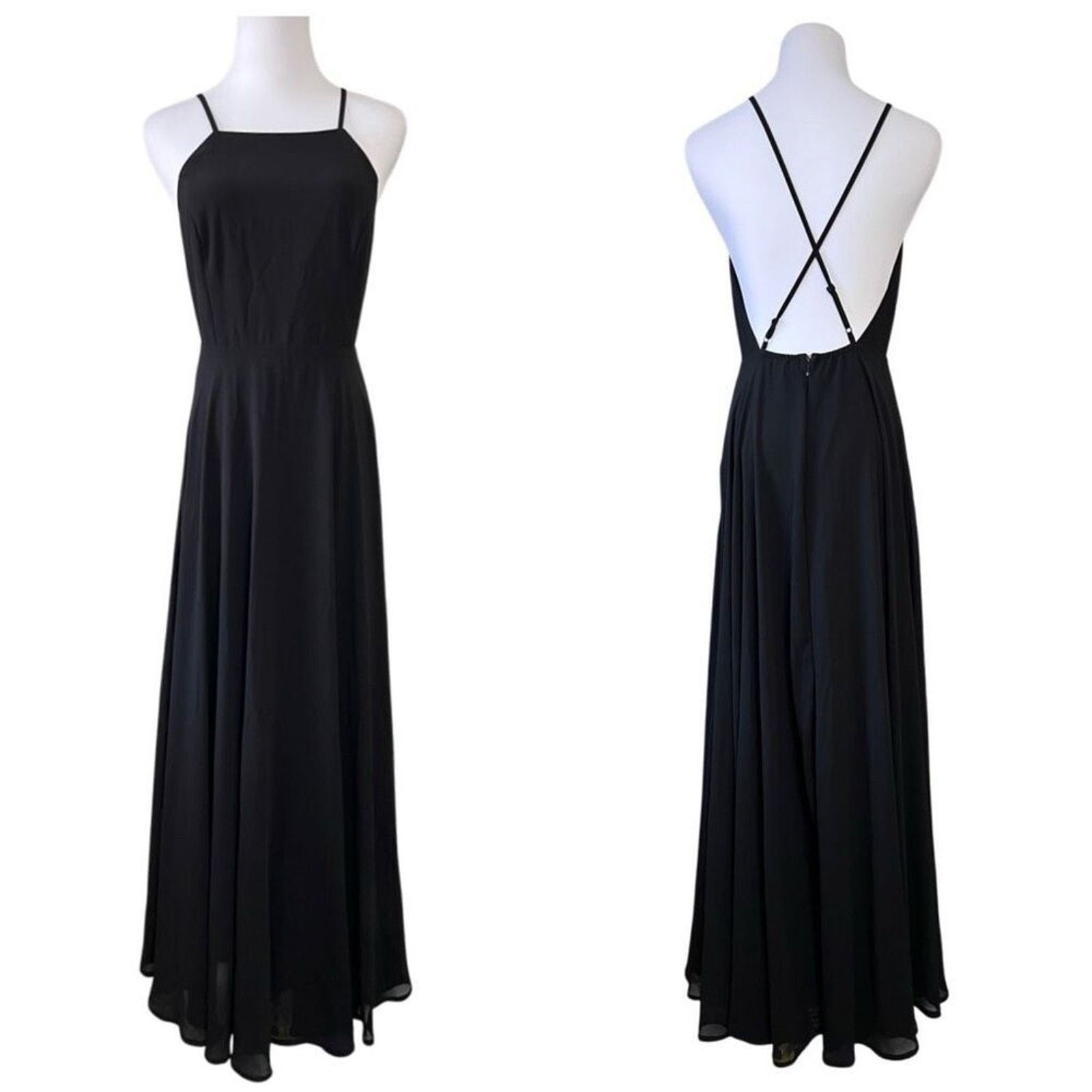 Other Lulu's Black Back Chiffon A-line Long Maxi Dress SMALL Gala Size S / US 4 / IT 40 - 1 Thumbnail