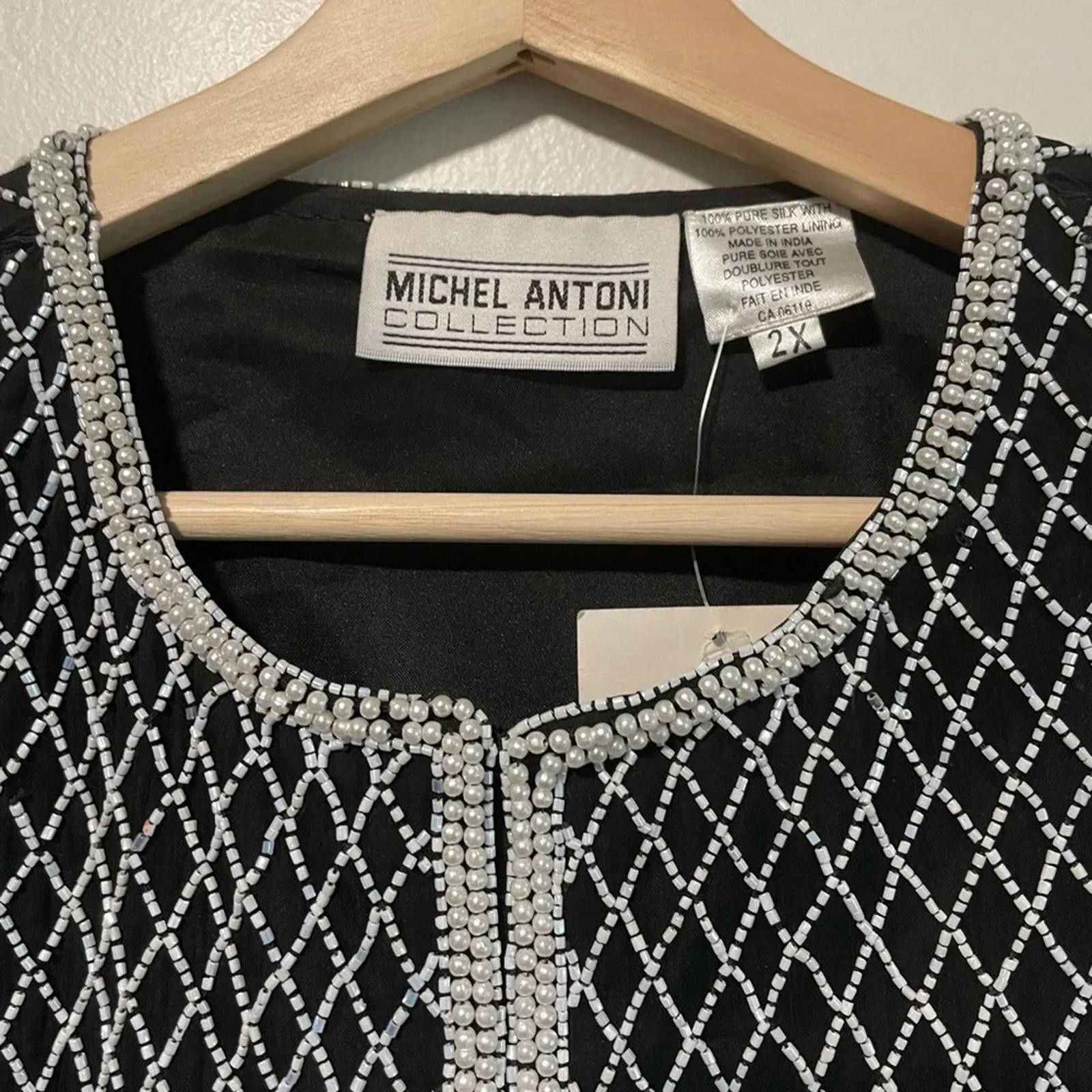 Designer Michel Antoni Collection Beaded 100% Silk Jacket, Size 2X Size XXL / US 16-18 / IT 52-54 - 3 Thumbnail