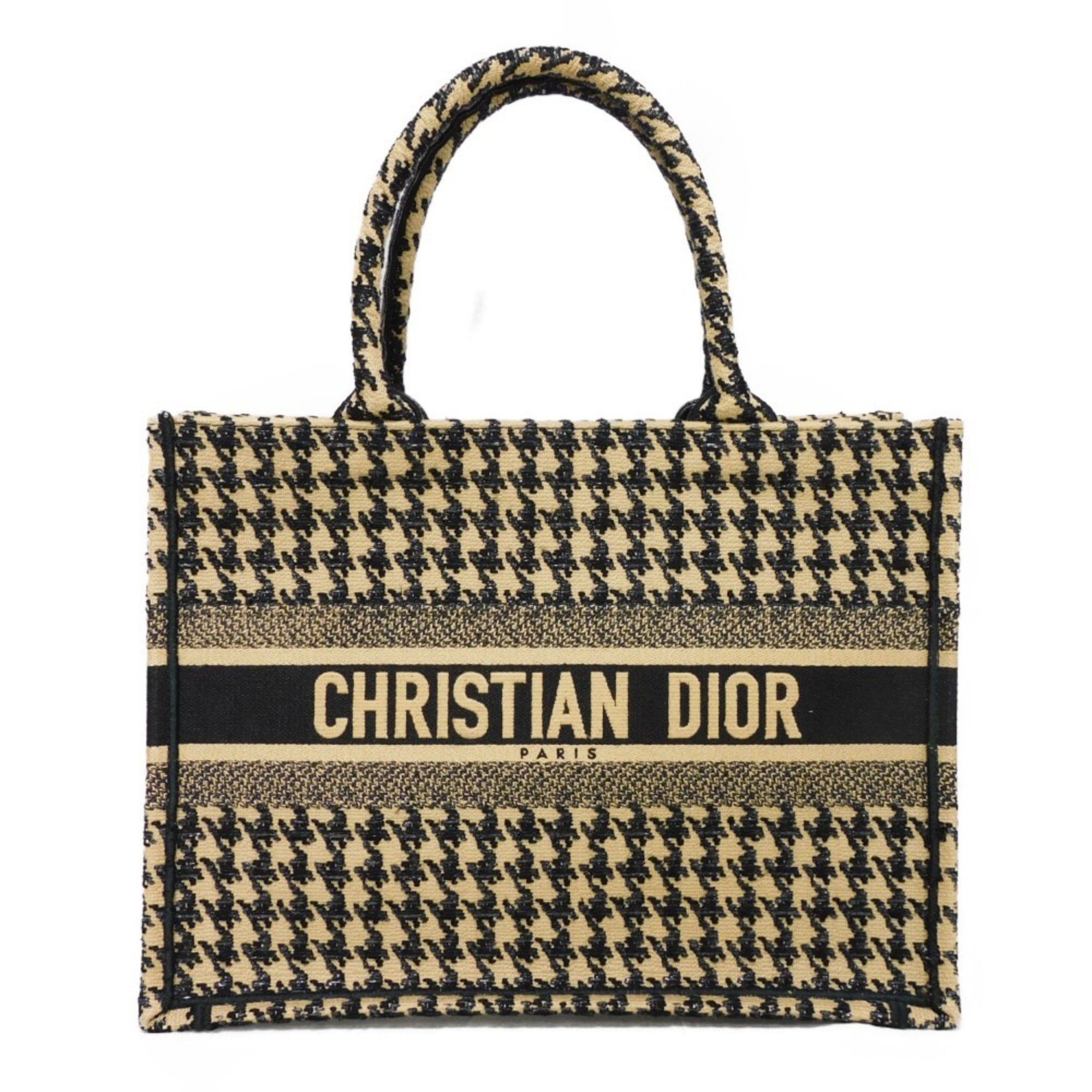 Christian Dior Dior Tote Bag Book Medium Beige Black Embroidery Houndstooth Cotton Brown M1296Zrfp_M976 Men's Women's