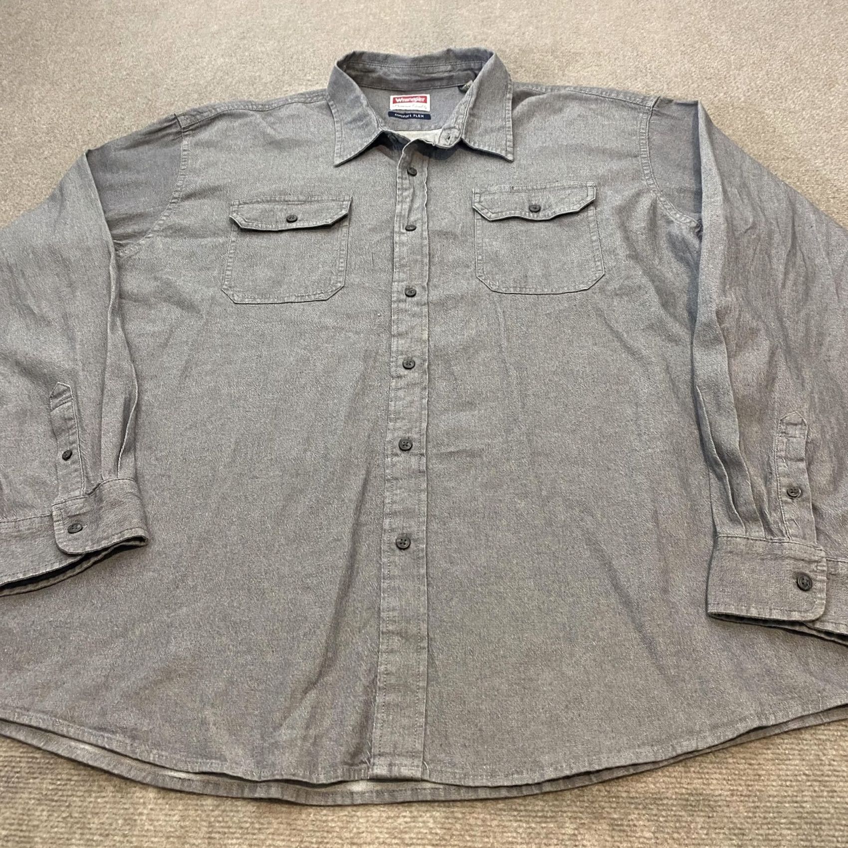 Wrangler Wrangler Shirt Mens 3XL Gray Comfort Flex Stretch Long Sleeve Button Front Top Size US XXL / EU 58 / 5 - 2 Thumbnail