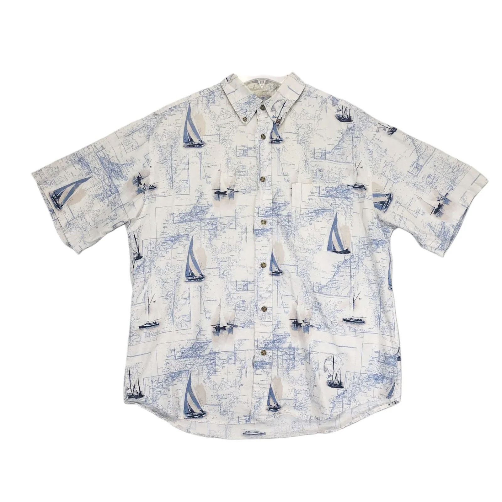 Puritan Vtg Puritan Men's L Nautical Short Sleeve Button Down Shirt Size US L / EU 52-54 / 3 - 1 Thumbnail