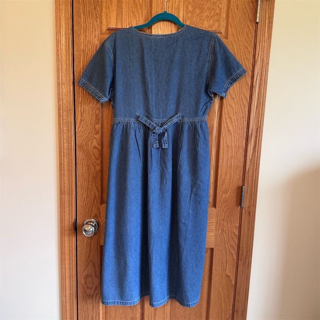 Other Erika & Co Petite Denim Midi Dress Blue Embroidered Short S Size M / US 6-8 / IT 42-44 - 2 Thumbnail