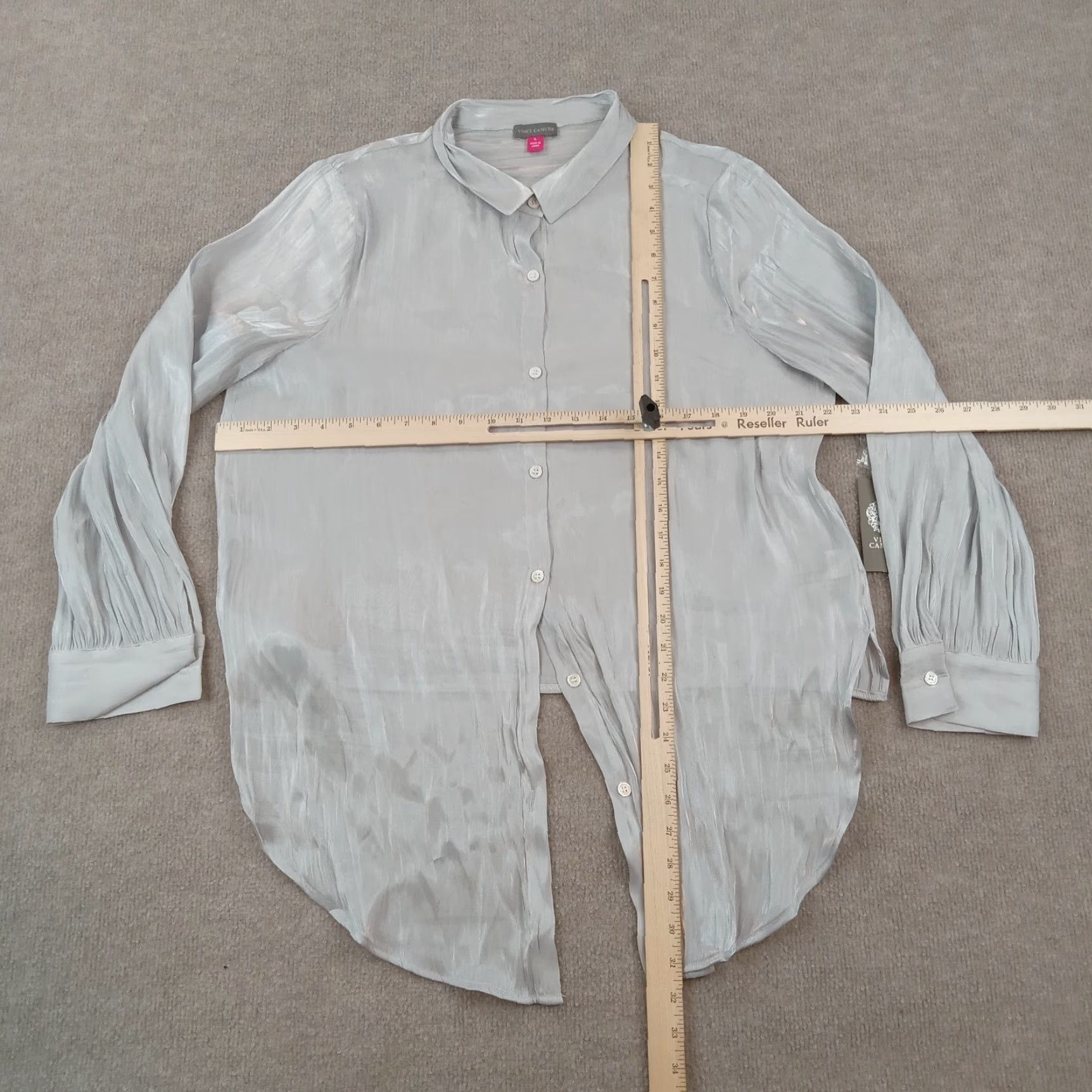 Vince Camuto Vince Camuto Women's Large Gray Long Sleeve Button Up Casual Blouse Shirt Size L / US 10 / IT 46 - 2 Thumbnail