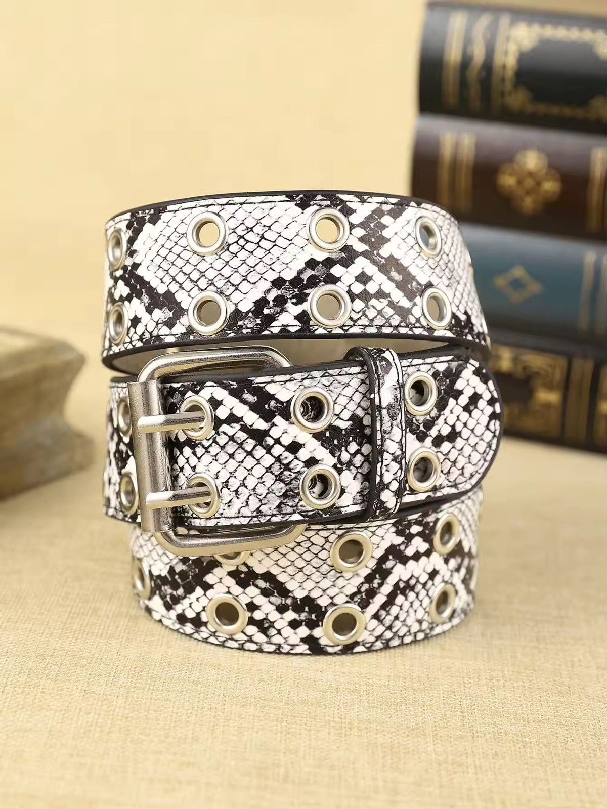 Japanese Brand 130 cm Python Black & White PU Belt Size ONE SIZE - 1 Thumbnail