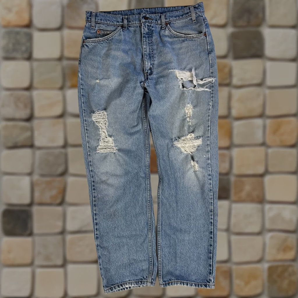 Levi's Levi's 505 Jeans Regular Fit Distressed 90s Vintage Mens Blue 35x30 Pants Straight Jeans Mens Size US 35 - 1 Thumbnail