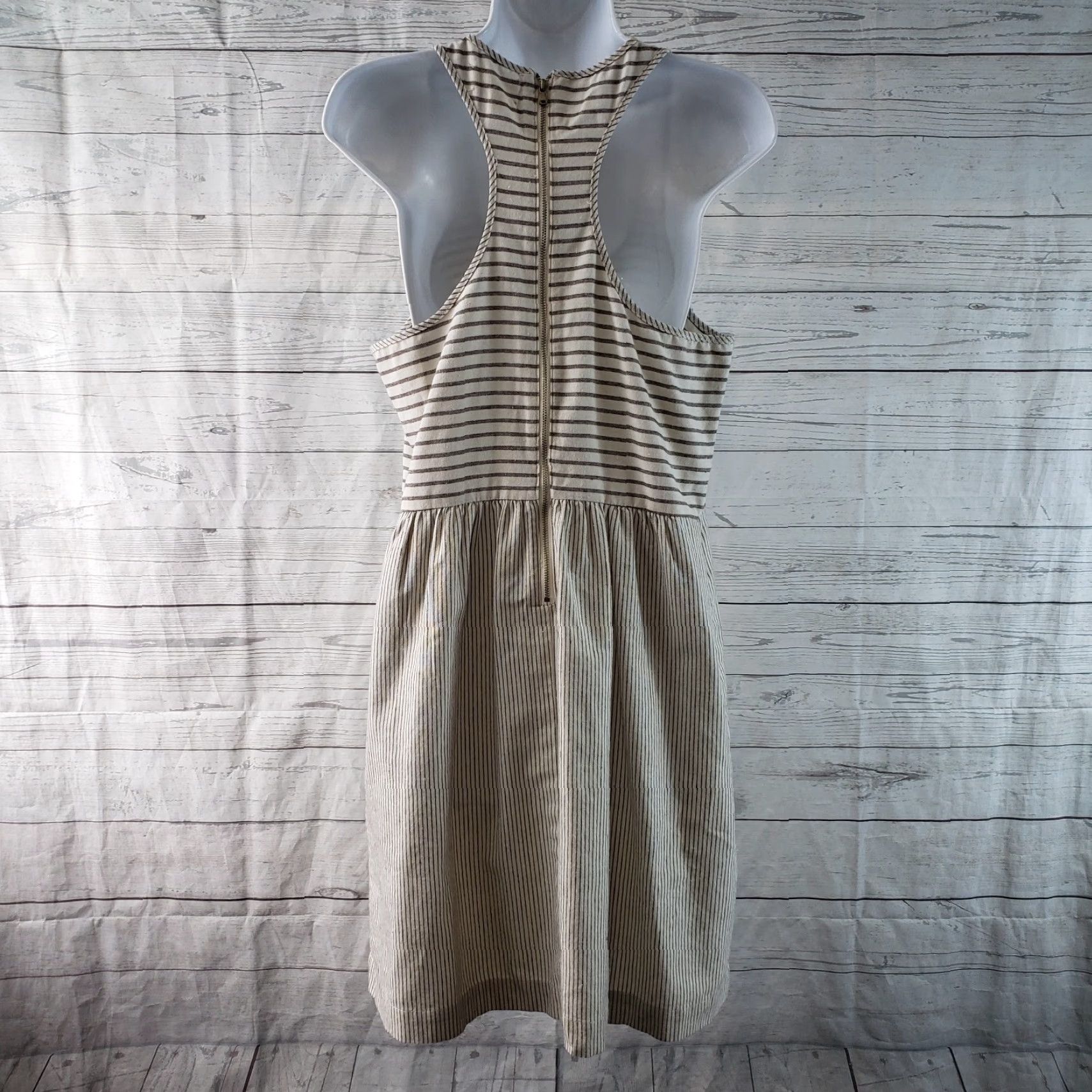 Lou & Grey Lou & Grey Womens Dress Sz 8 Brown Beige Striped Pockets Scoop Neck Sleeveless Size M / US 6-8 / IT 42-44 - 4 Thumbnail