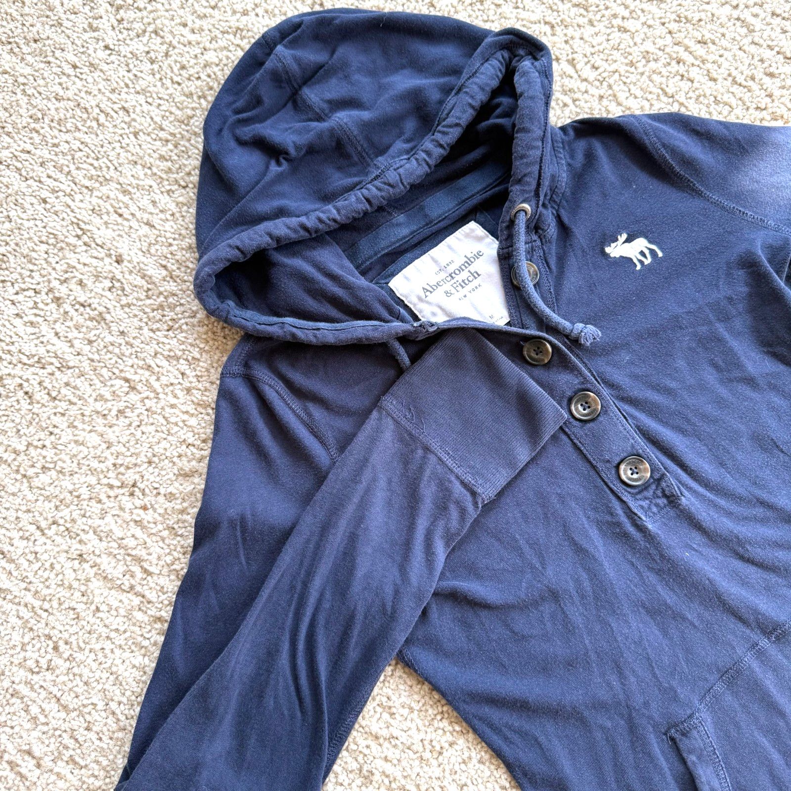 Abercrombie & Fitch Vtg Abercrombie Fitch Y2K Henley Hoodie M Navy Blue Size US M / EU 48-50 / 2 - 1 Thumbnail