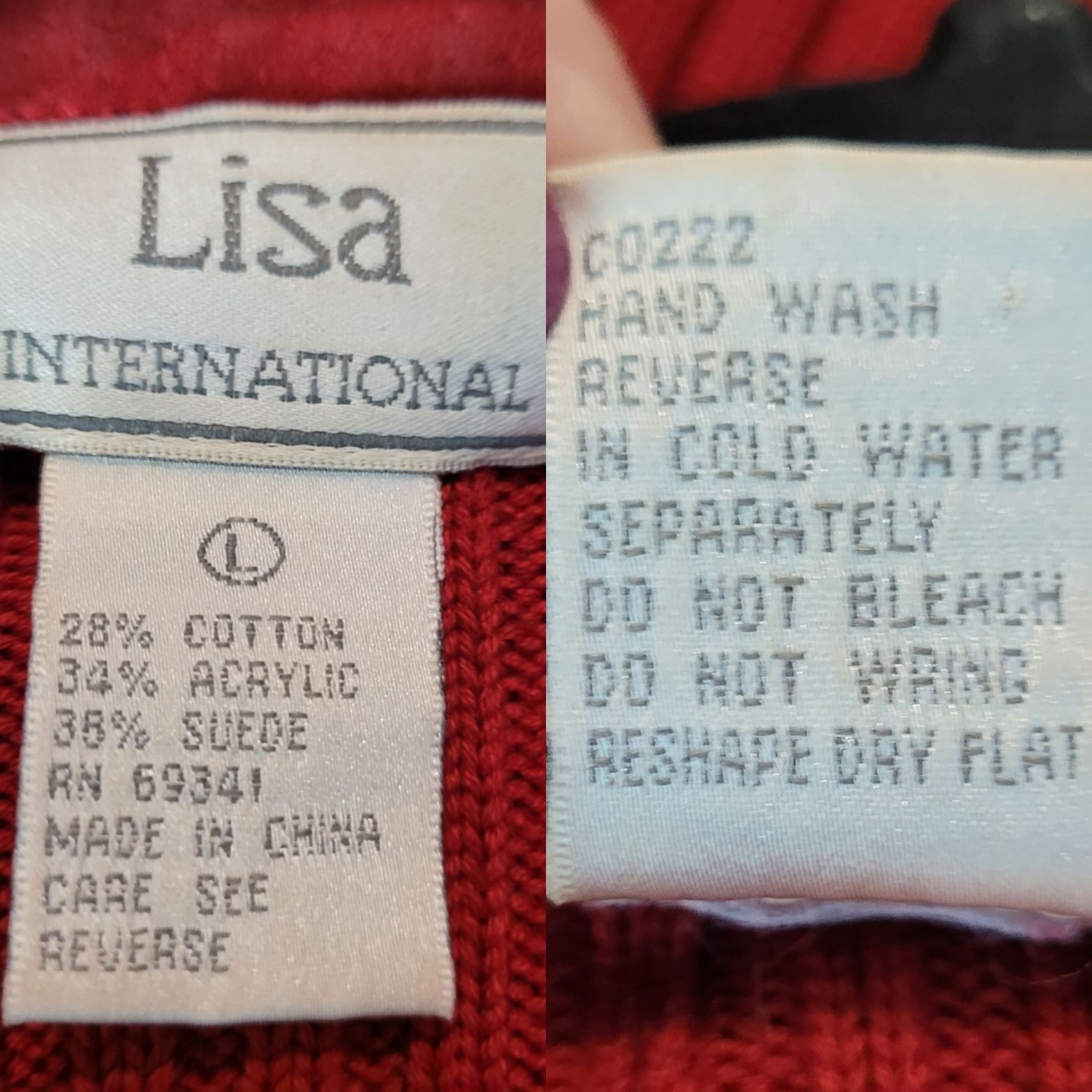 Vintage Vtg Red Ribbed Knit Long Sleeve Suede Sweater Jacket Shacket Size L / US 10 / IT 46 - 3 Thumbnail