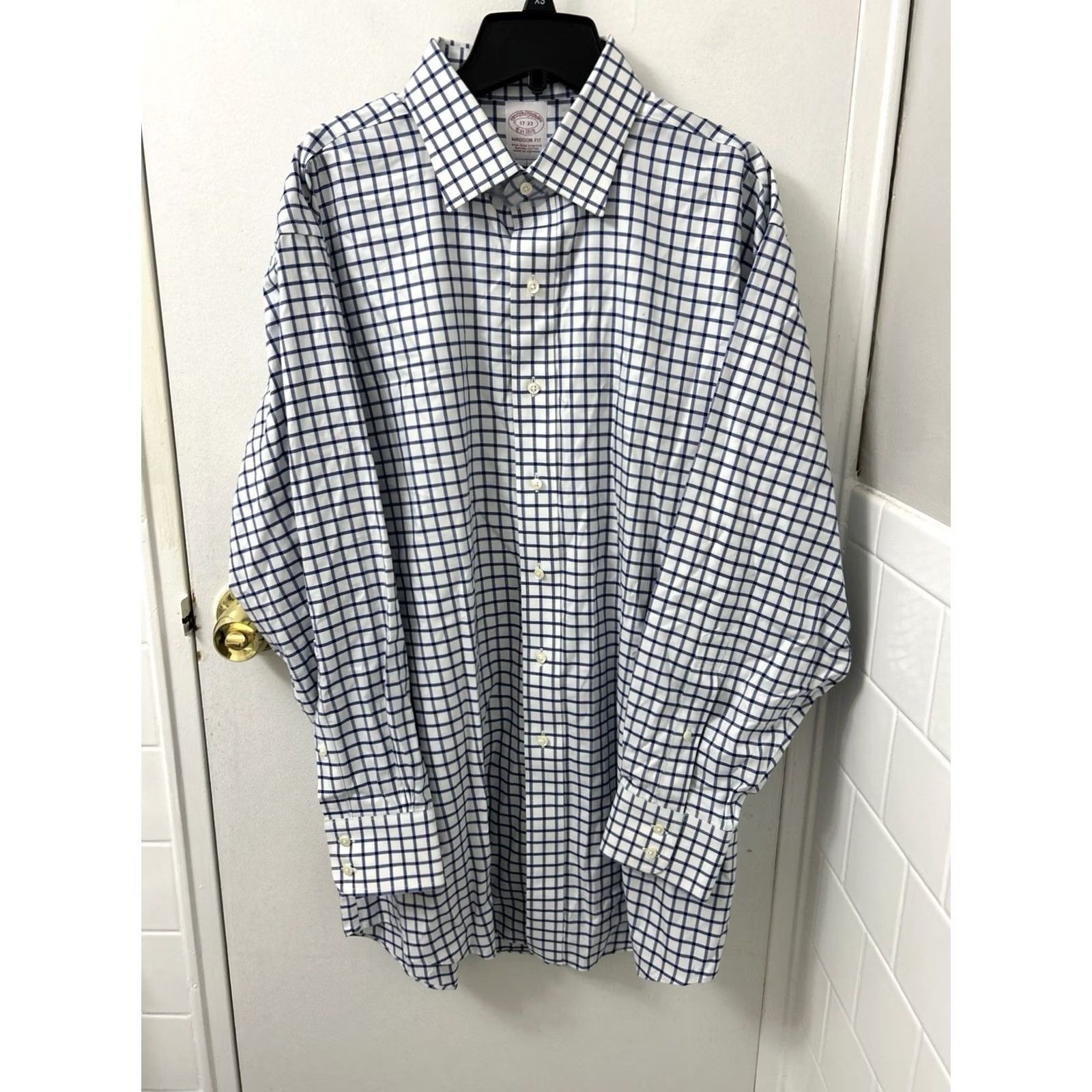 Brooks Brothers Brooks Brothers Shirt Mens 17 Blue Plaid Madison Fit Supima Non Iron Stretch Dress Shirt Size US XL / EU 56 / 4 - 2 Thumbnail