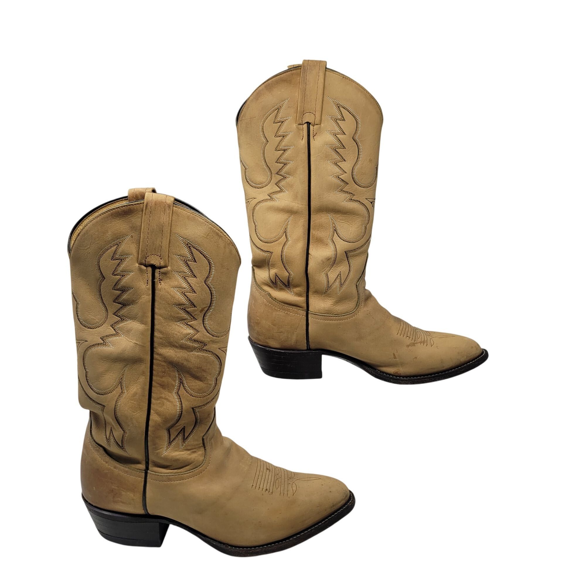 Tony Lama VTG Mens Tony Lama Tan Leather Western Cowboy Boots Sz 9.5 E Size US 9.5 / EU 42-43 - 5 Thumbnail