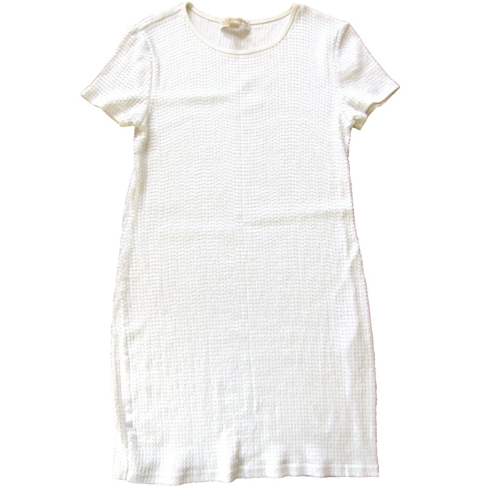 Michael Kors Michael Kors White Sequin Shimmer Short Sleeve Tunic Shirt Dress L - Adult Womens Regular XS? Size L / US 10 / IT 46 - 2 Thumbnail