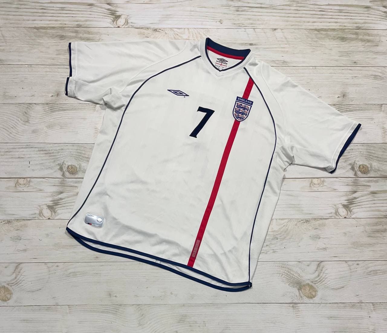 Umbro England 2001 2003 Beckham #7 Home Shirt Soccer Jersey Size US XXL / EU 58 / 5 - 2 Thumbnail