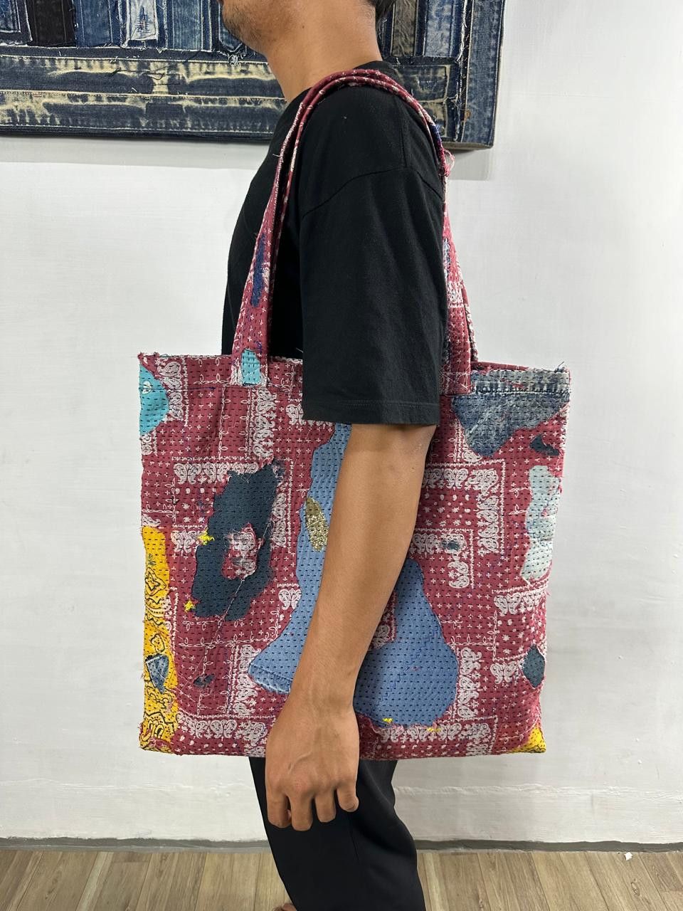 Other Custom Made Distressed Denim Paisley Patchwork Boro Tote bag Size ONE SIZE - 13 Thumbnail